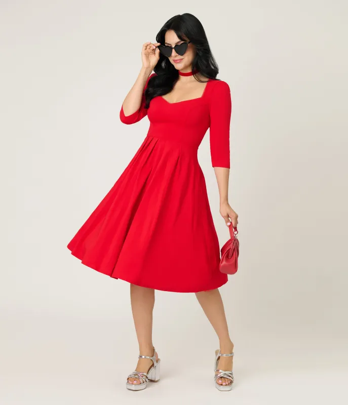 Unique Vintage Red Sweetheart Swing Dress sold by Unique Vintage