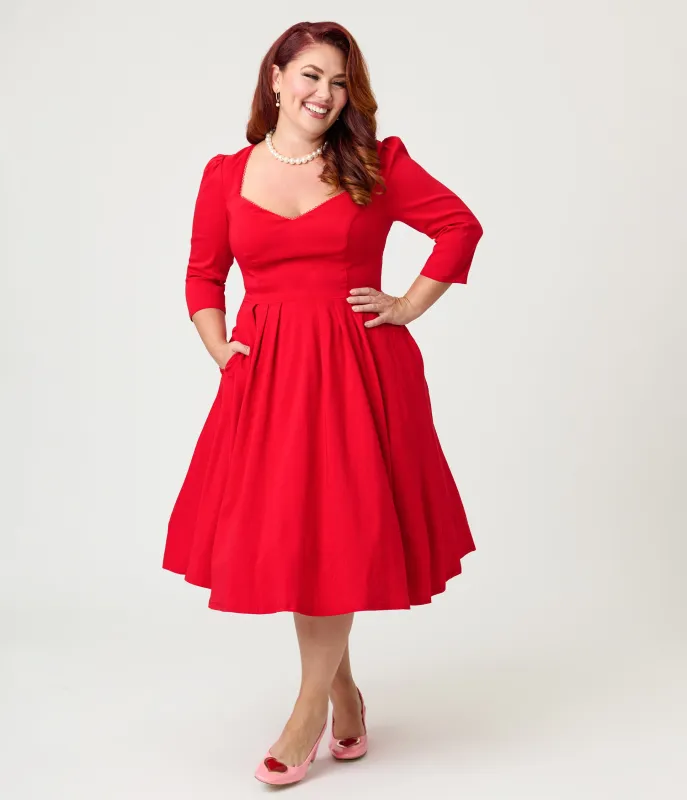 Unique Vintage Plus Size Red Sweetheart Swing Dress sold by Unique Vintage