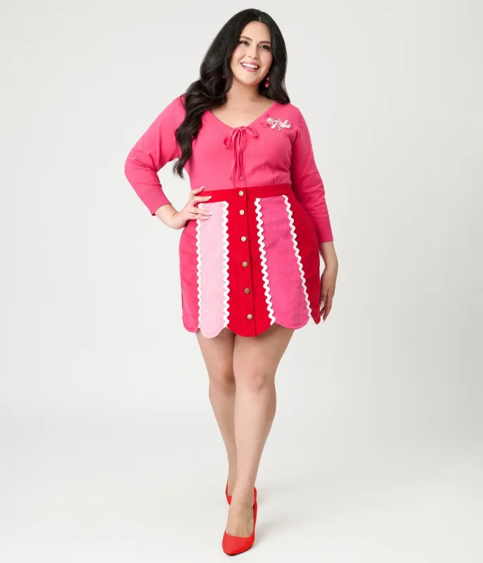 Smak Parlour Plus Size Red & Pink Scalloped Mini Skirt sold by Unique Vintage