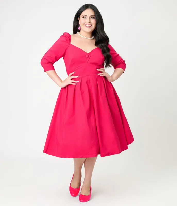 Unique Vintage Plus Size Hot Pink Lamar Swing Dress sold by Unique Vintage