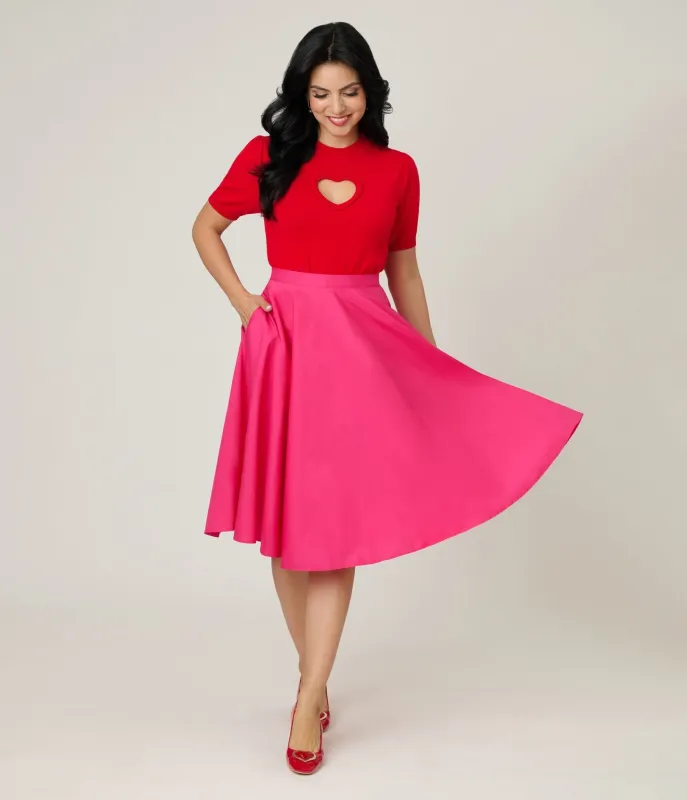 Magnolia Place Hot Pink Cotton Sally Swing Skirt sold by Unique Vintage