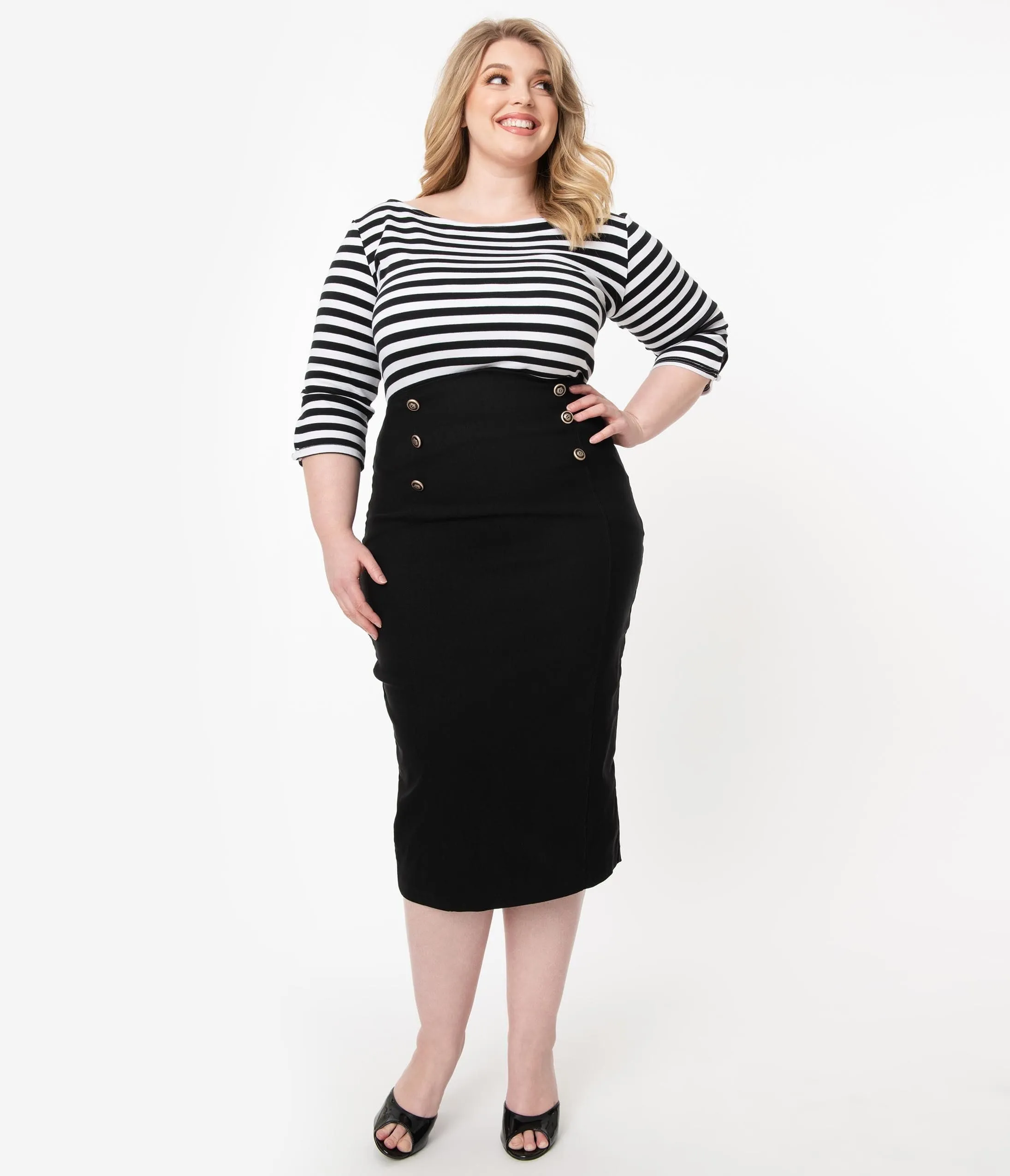 Unique Vintage Plus Size Black Sailor High Waist Sierra Pencil Skirt sold by Unique Vintage