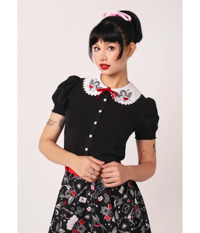 Hell Bunny Black Cupid Blouse made by Unique Vintage