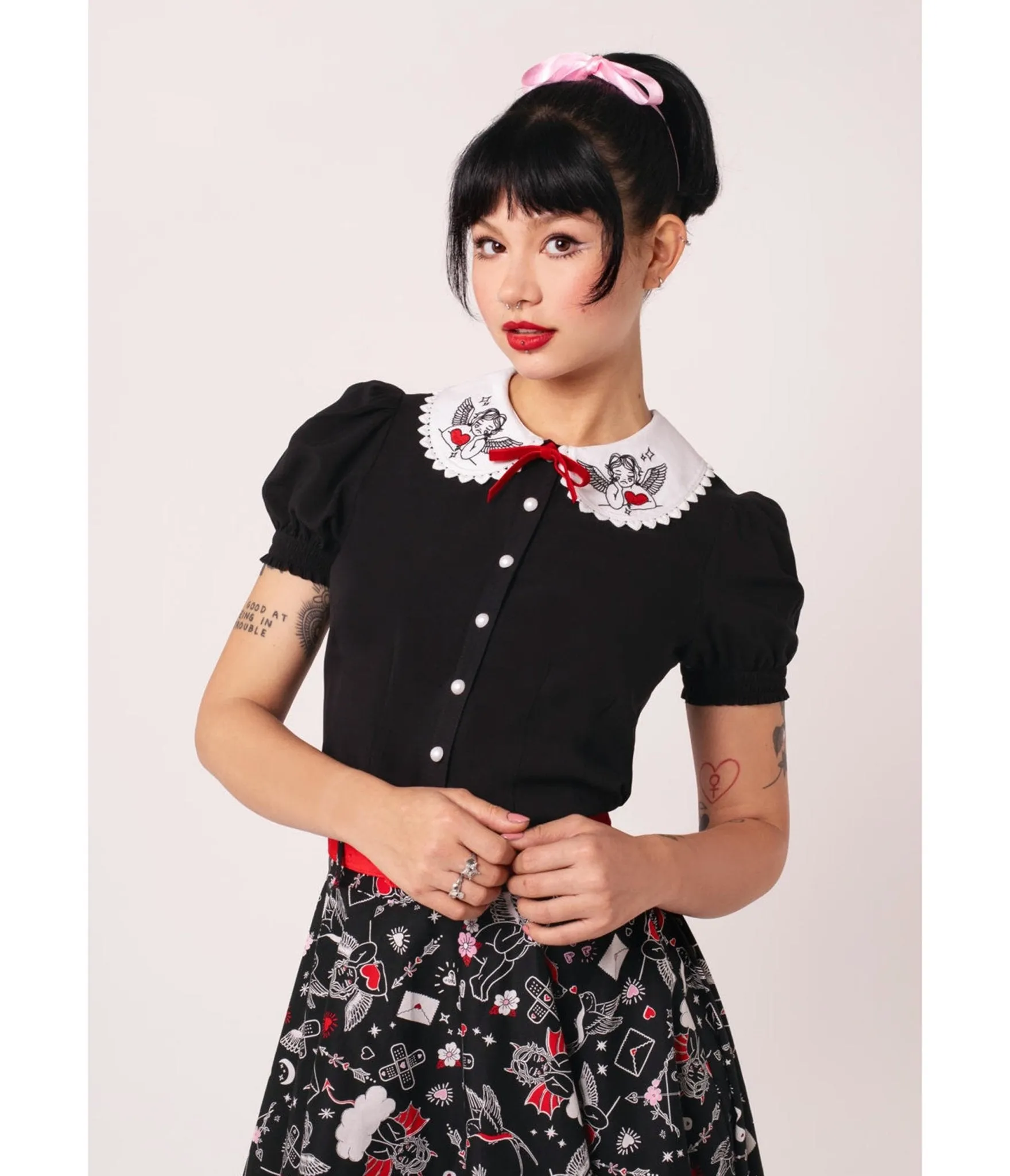Hell Bunny Black Cupid Blouse sold by Unique Vintage