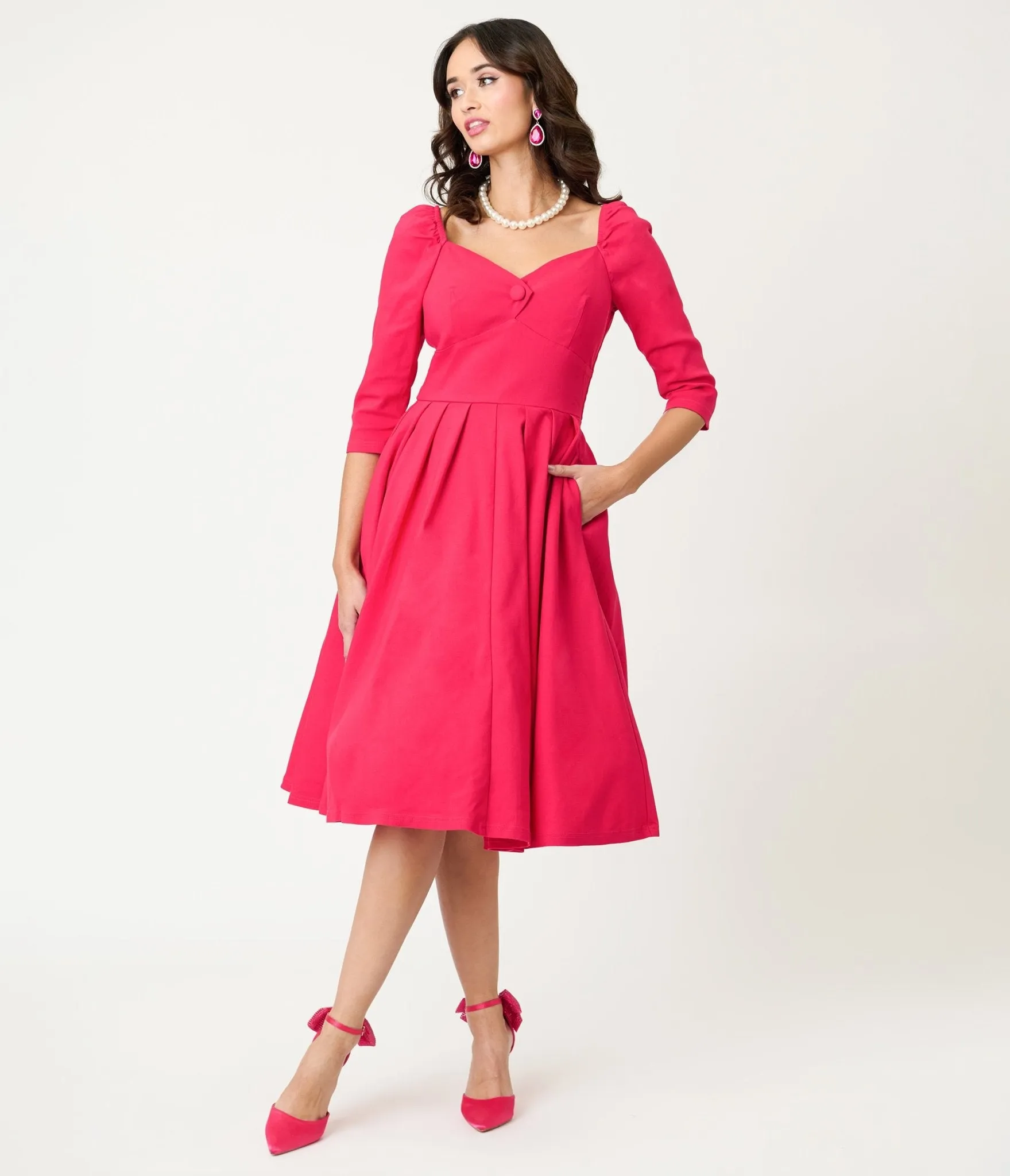 Unique Vintage Hot Pink Lamar Swing Dress sold by Unique Vintage