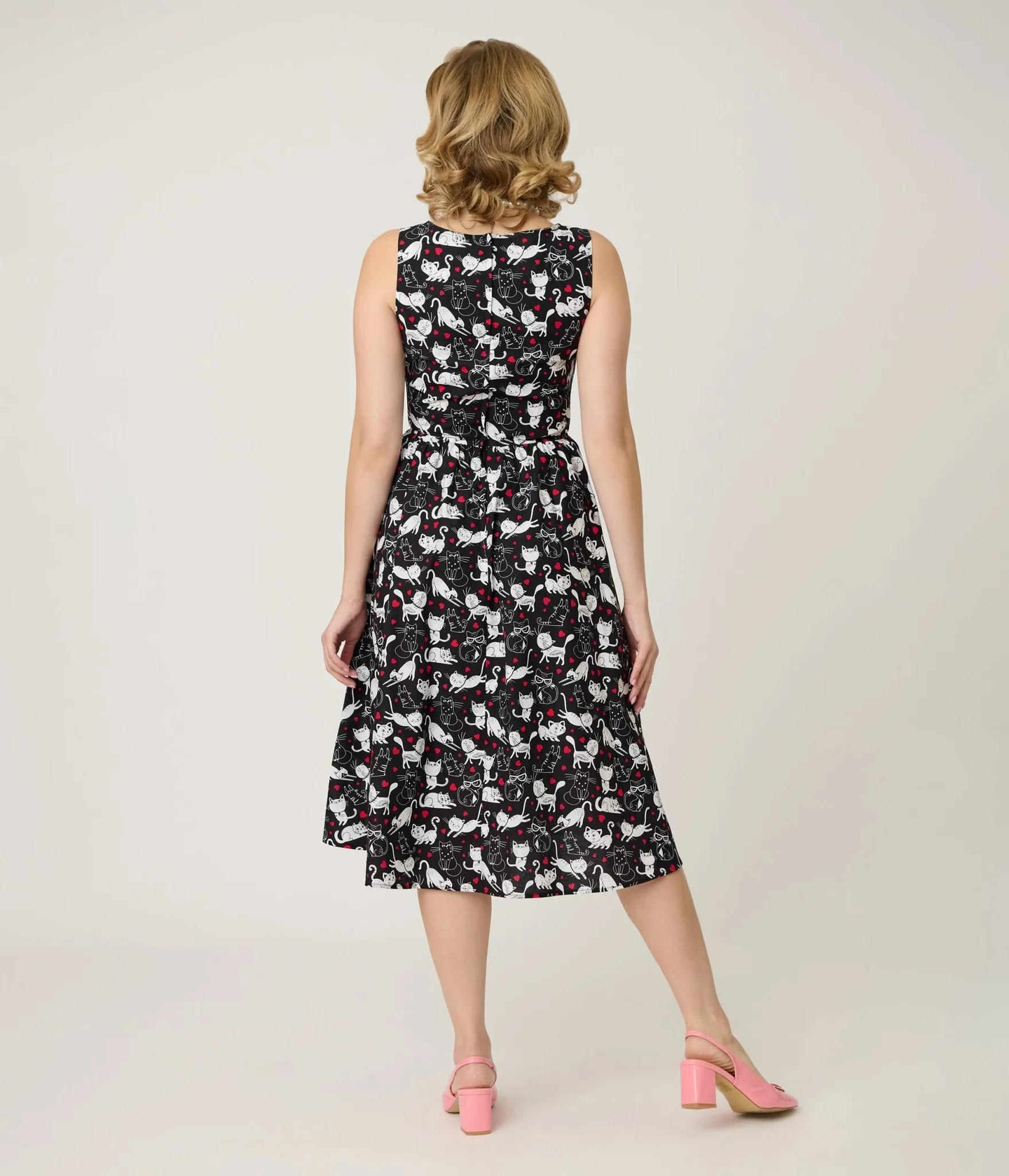 Retrolicious Black & White Cats Cotton Midi Dress sold by Unique Vintage product image thumbnail 2
