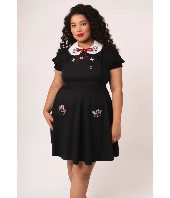 Hell Bunny Plus Size Black Cupid Pinafore Skirt made by Unique Vintage