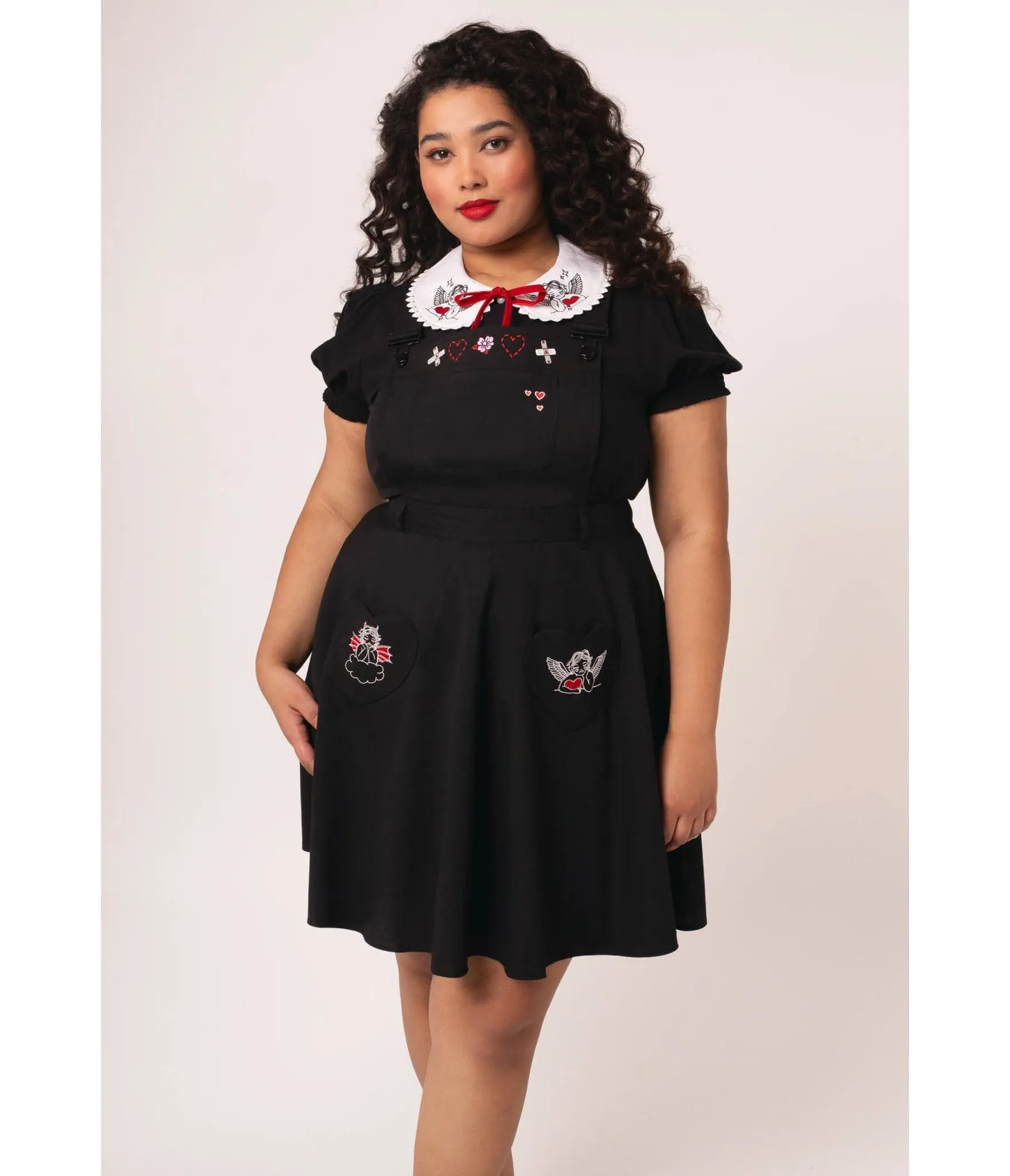 Hell Bunny Plus Size Black Cupid Pinafore Skirt sold by Unique Vintage