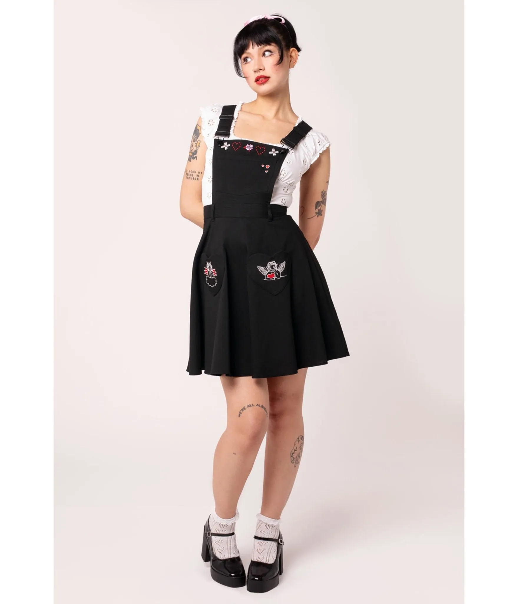 Hell Bunny Black Cupid Pinafore Skirt sold by Unique Vintage