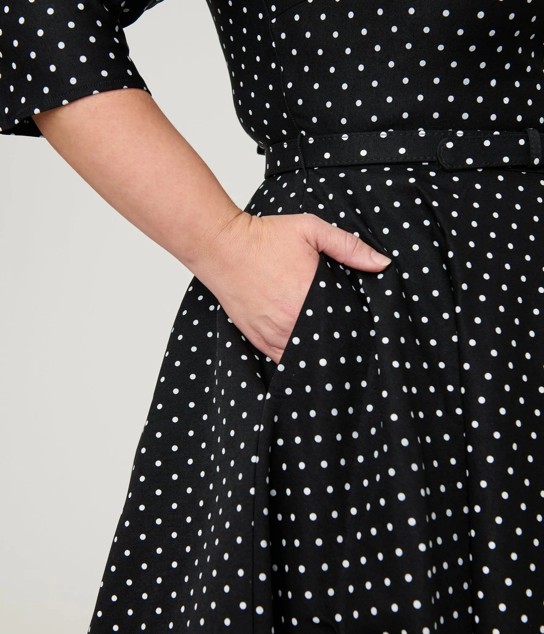 Unique Vintage Plus Size Black Pindot Stretch Sleeved Devon Swing Dress sold by Unique Vintage product image thumbnail 5