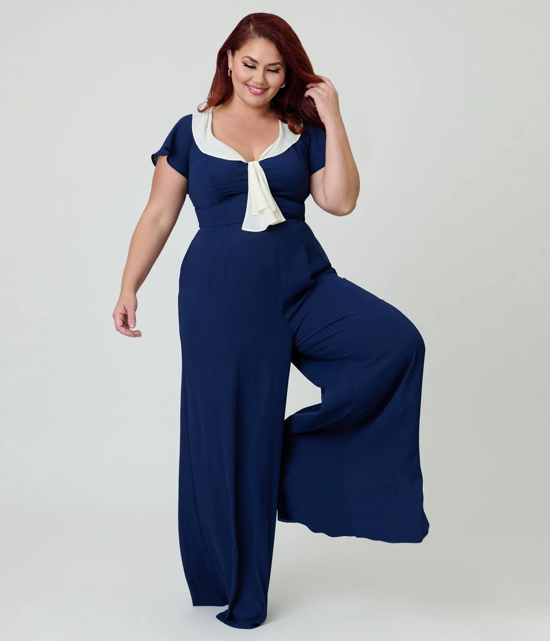 Unique Vintage Plus Size Navy Blue Wide Leg Jumpsuit sold by Unique Vintage product image thumbnail 3