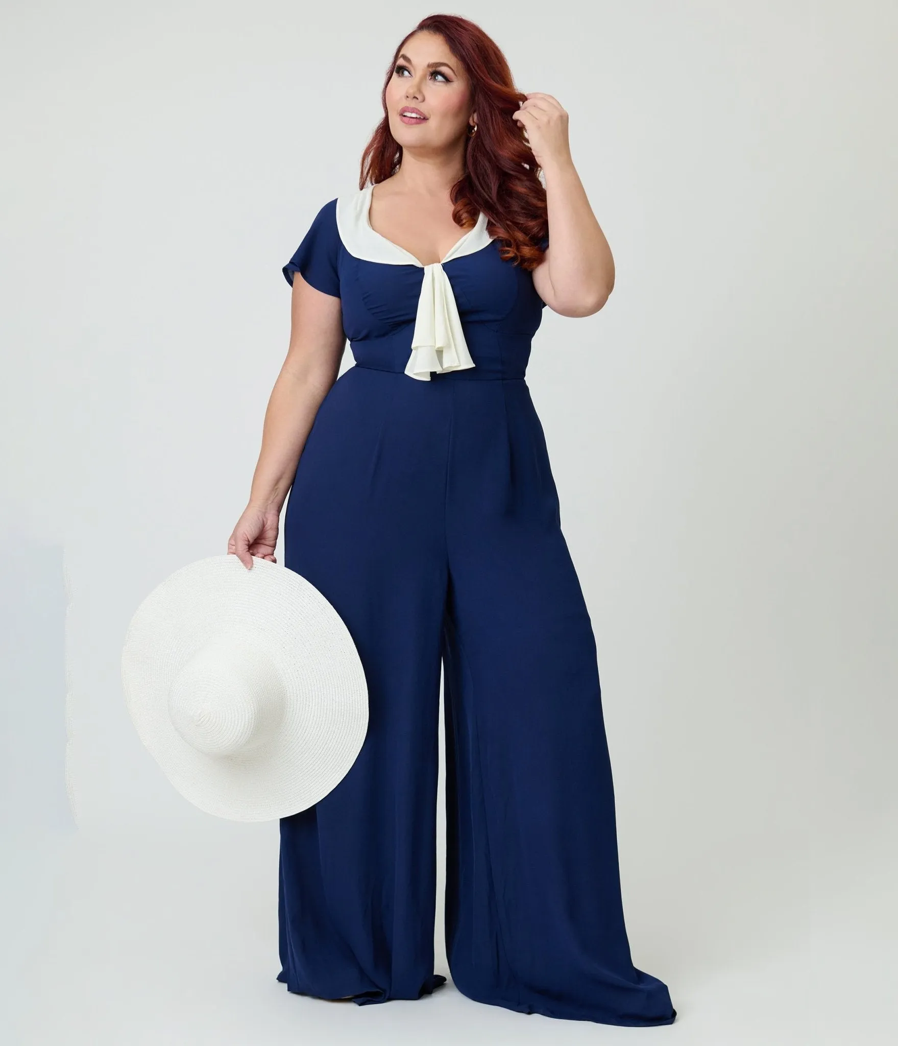Unique Vintage Plus Size Navy Blue Wide Leg Jumpsuit sold by Unique Vintage product image thumbnail 4