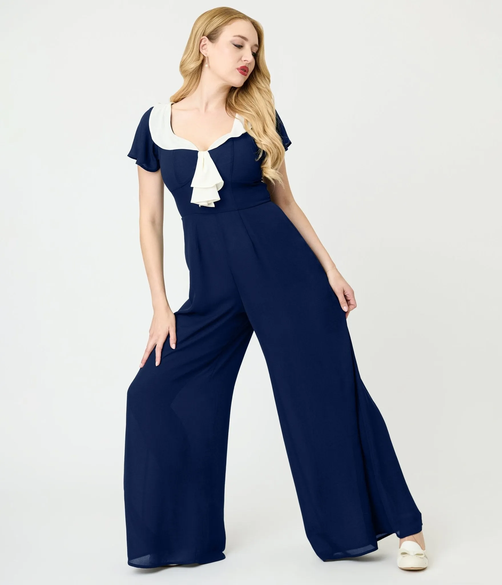 Unique Vintage Navy Blue Wide Leg Jumpsuit sold by Unique Vintage product image thumbnail 4