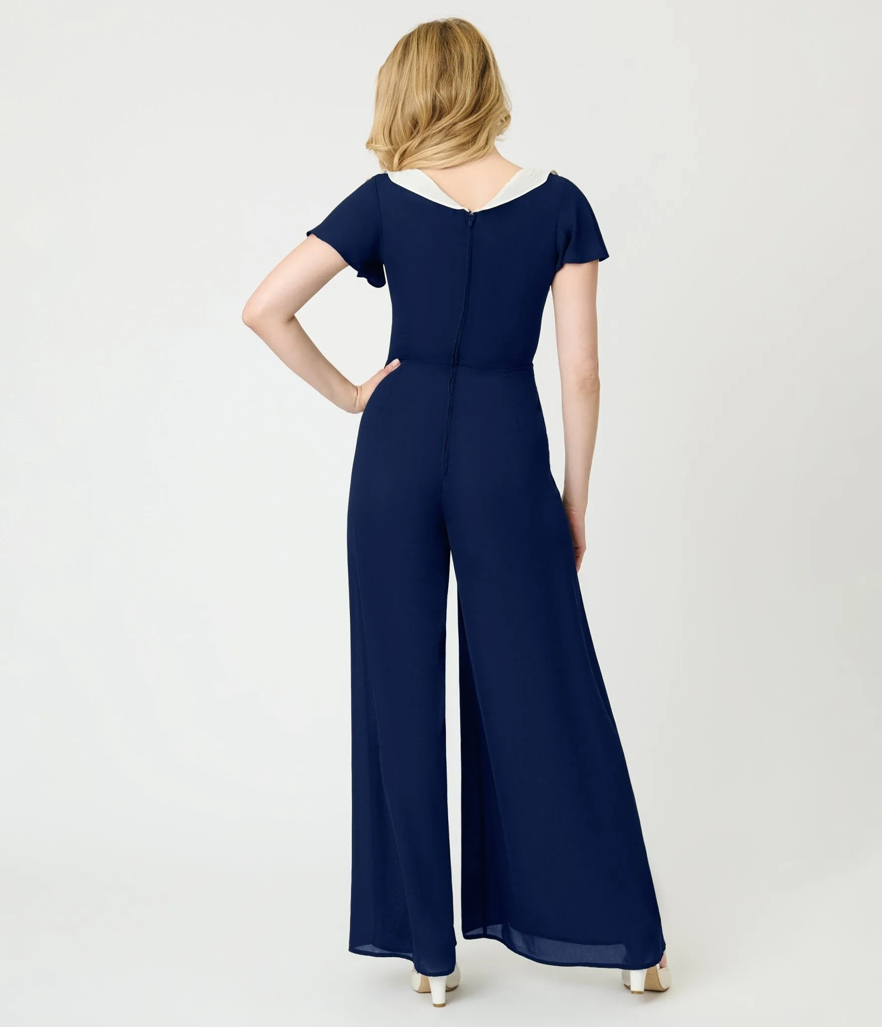 Unique Vintage Navy Blue Wide Leg Jumpsuit sold by Unique Vintage product image thumbnail 2