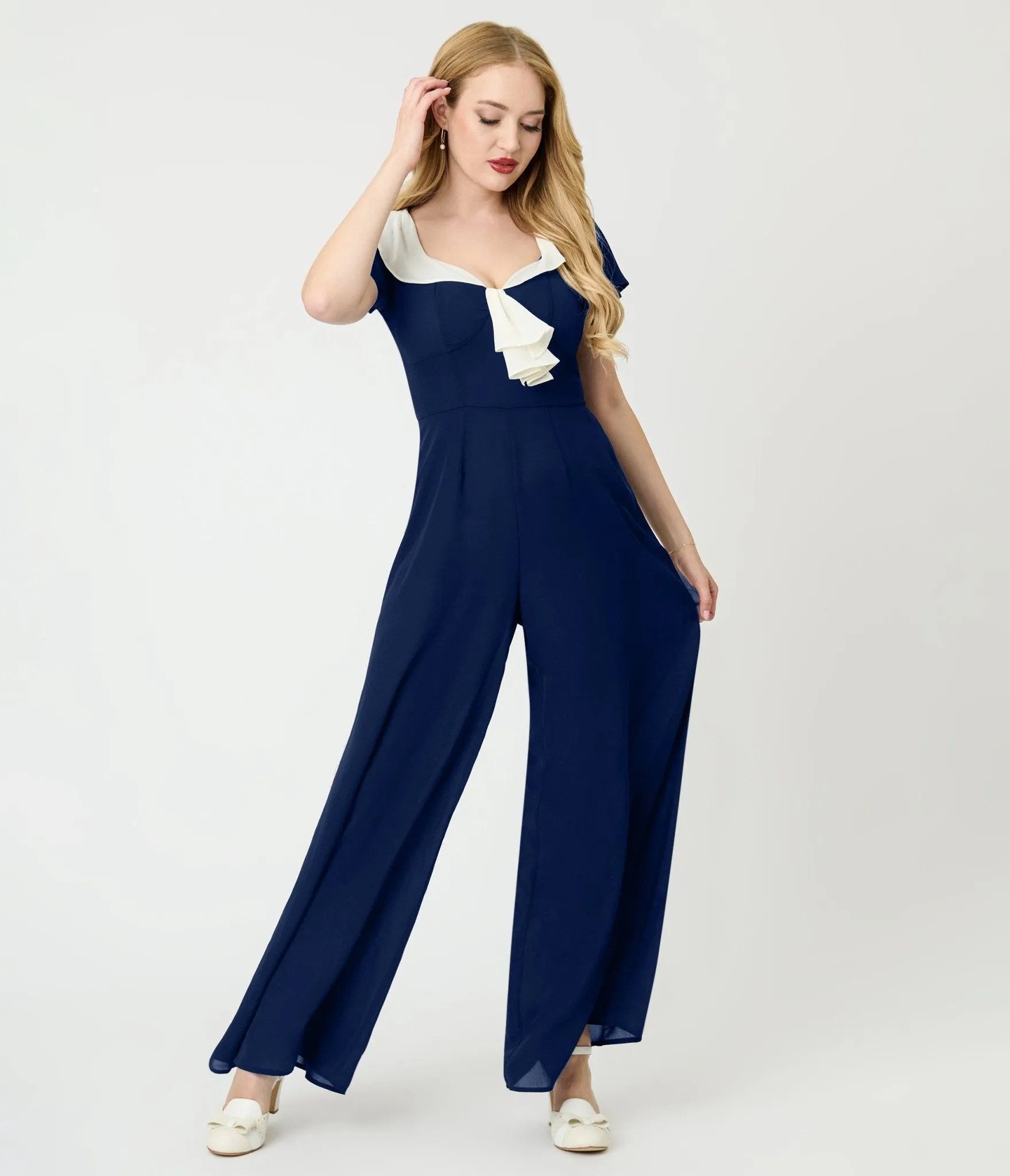 Unique Vintage Navy Blue Wide Leg Jumpsuit sold by Unique Vintage product image thumbnail 3