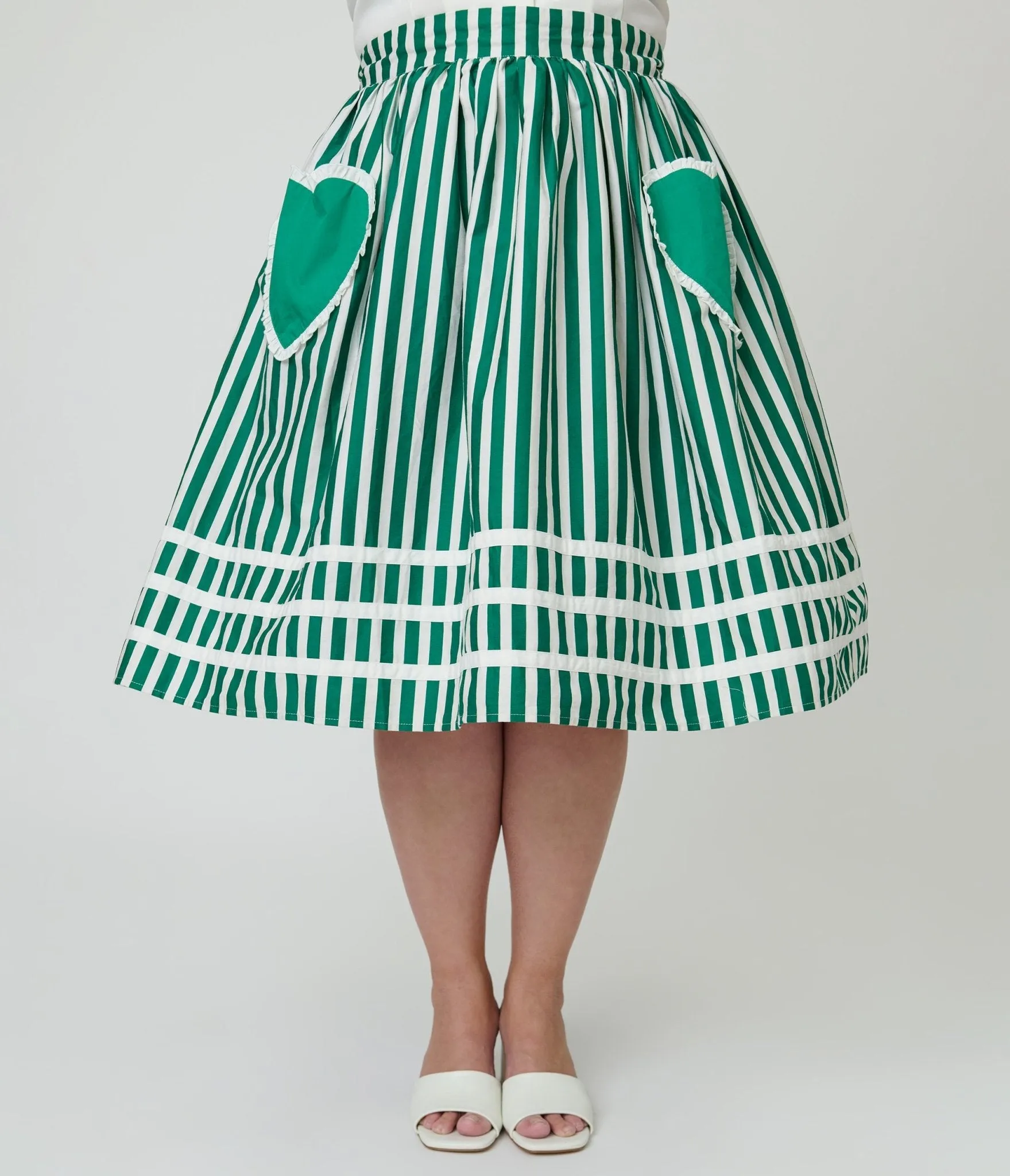 Unique Vintage Plus Size Green & White Stripe Heart Pocket Swing Skirt sold by Unique Vintage product image thumbnail 2