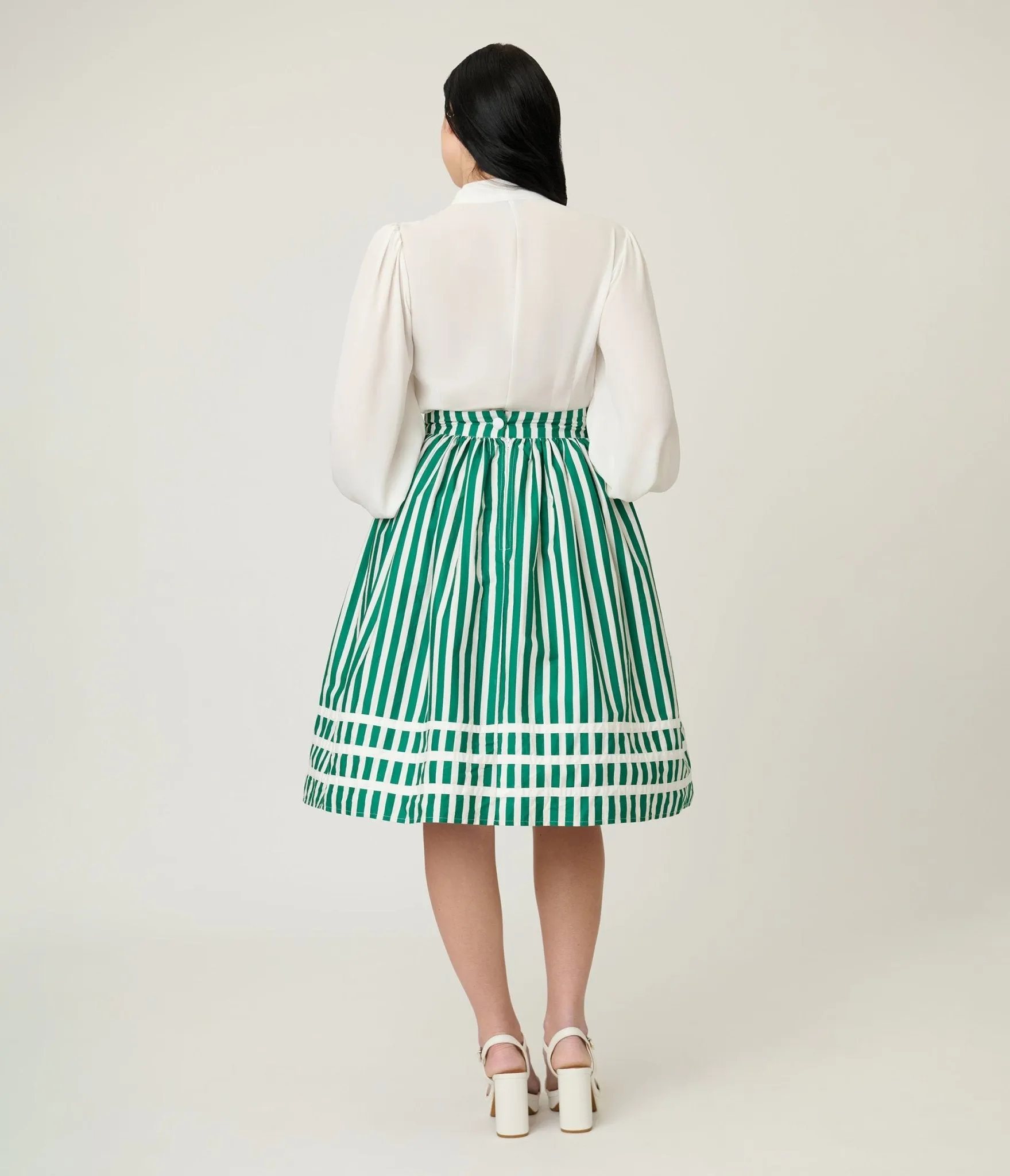 Unique Vintage Green & White Stripe Heart Pocket Swing Skirt sold by Unique Vintage product image thumbnail 3