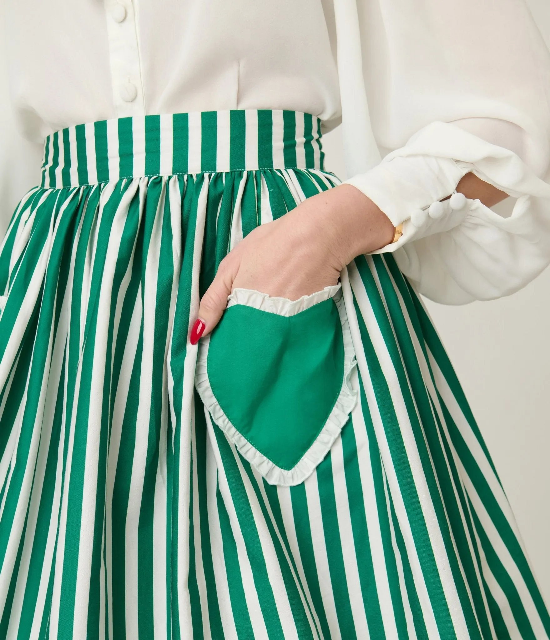 Unique Vintage Green & White Stripe Heart Pocket Swing Skirt sold by Unique Vintage product image thumbnail 5