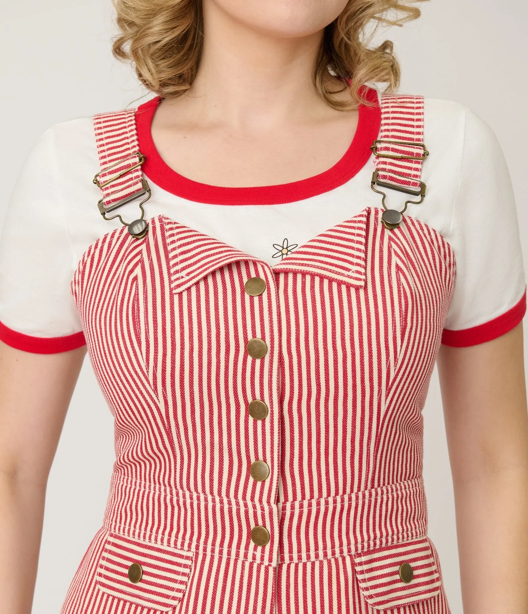 Smak Parlour Red & White Striped Wide Leg Dungarees sold by Unique Vintage product image thumbnail 5
