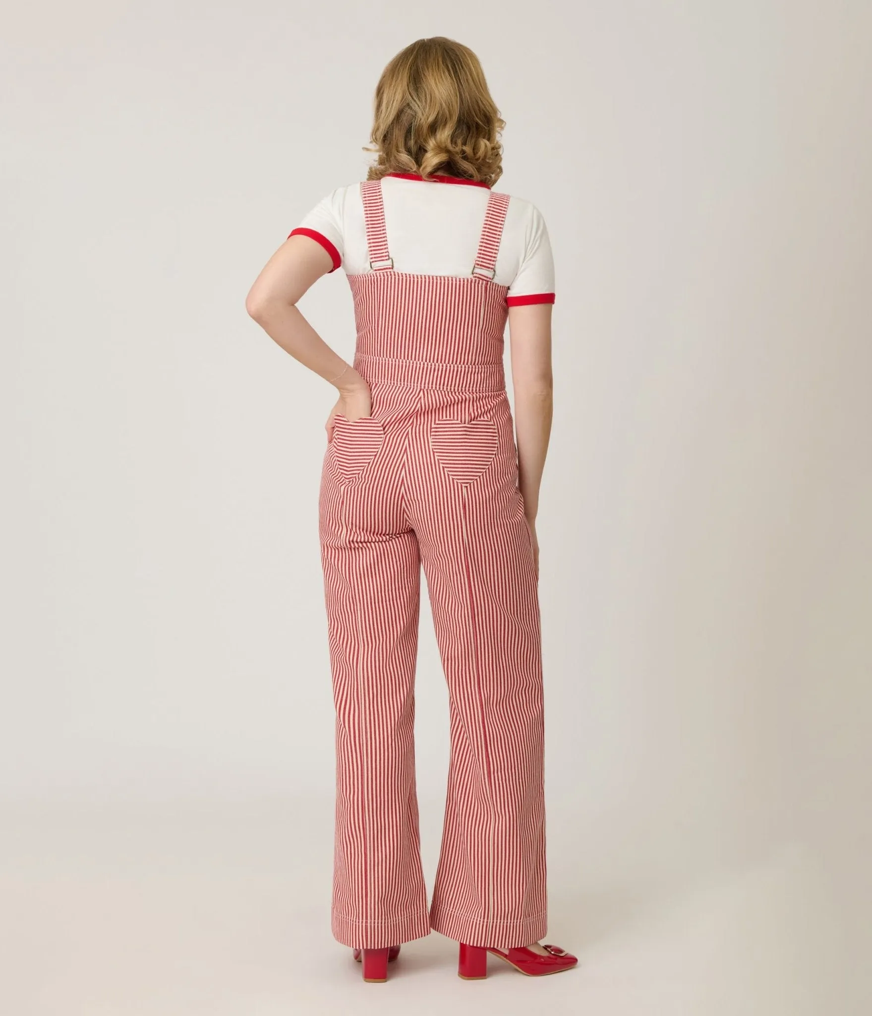 Smak Parlour Red & White Striped Wide Leg Dungarees sold by Unique Vintage product image thumbnail 2