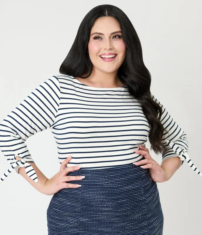 Unique Vintage Plus Size Navy & White Stripe Gracie Top sold by Unique Vintage