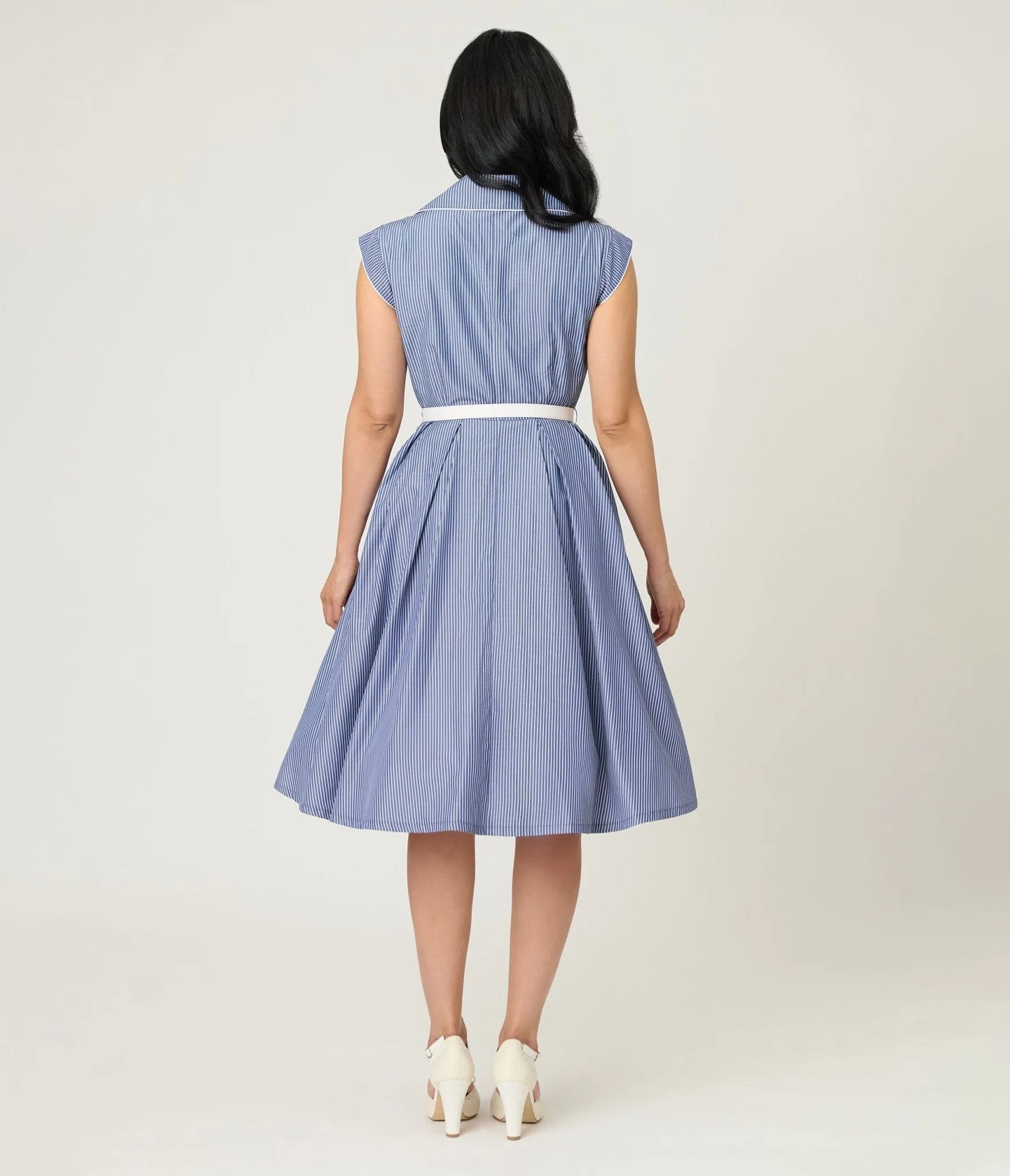 Unique Vintage Navy & White Stripe Shirt Swing Dress sold by Unique Vintage product image thumbnail 2
