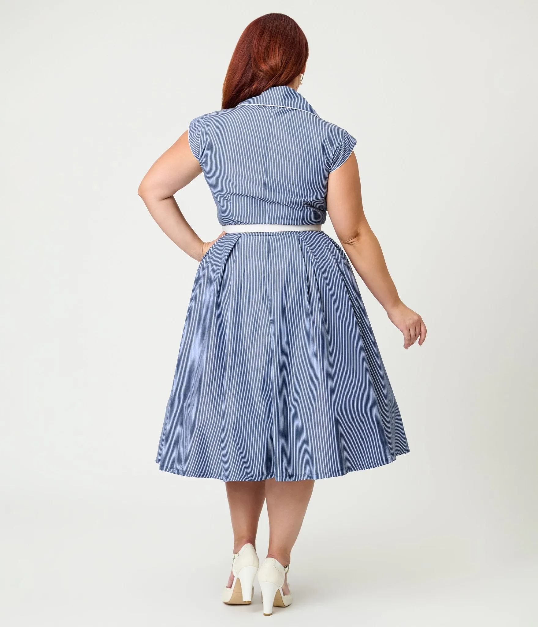 Unique Vintage Plus Size Navy & White Stripe Shirt Swing Dress sold by Unique Vintage product image thumbnail 2