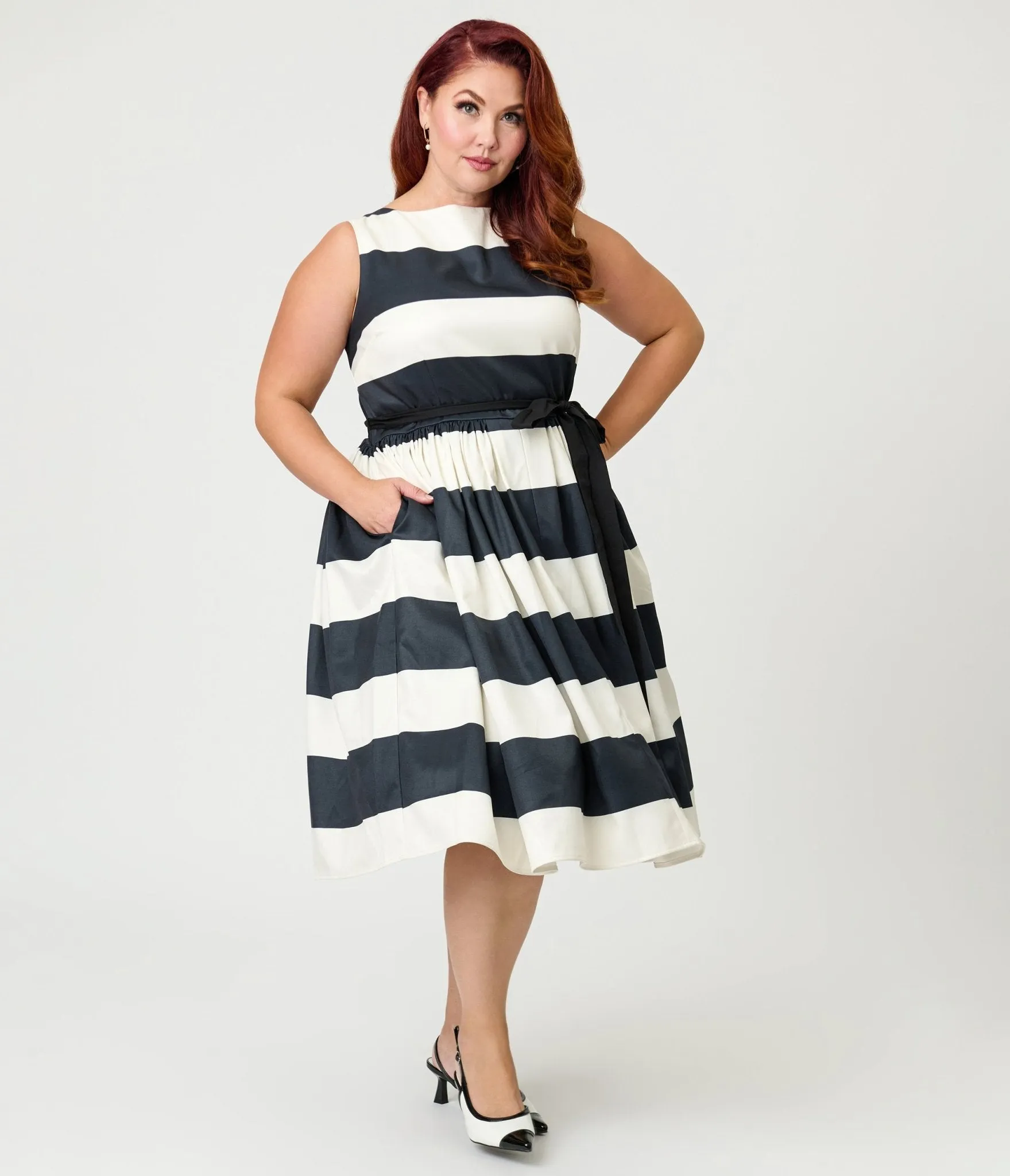 Unique Vintage Plus Size Black & Ivory Stripe Swing Dress sold by Unique Vintage product image thumbnail 3
