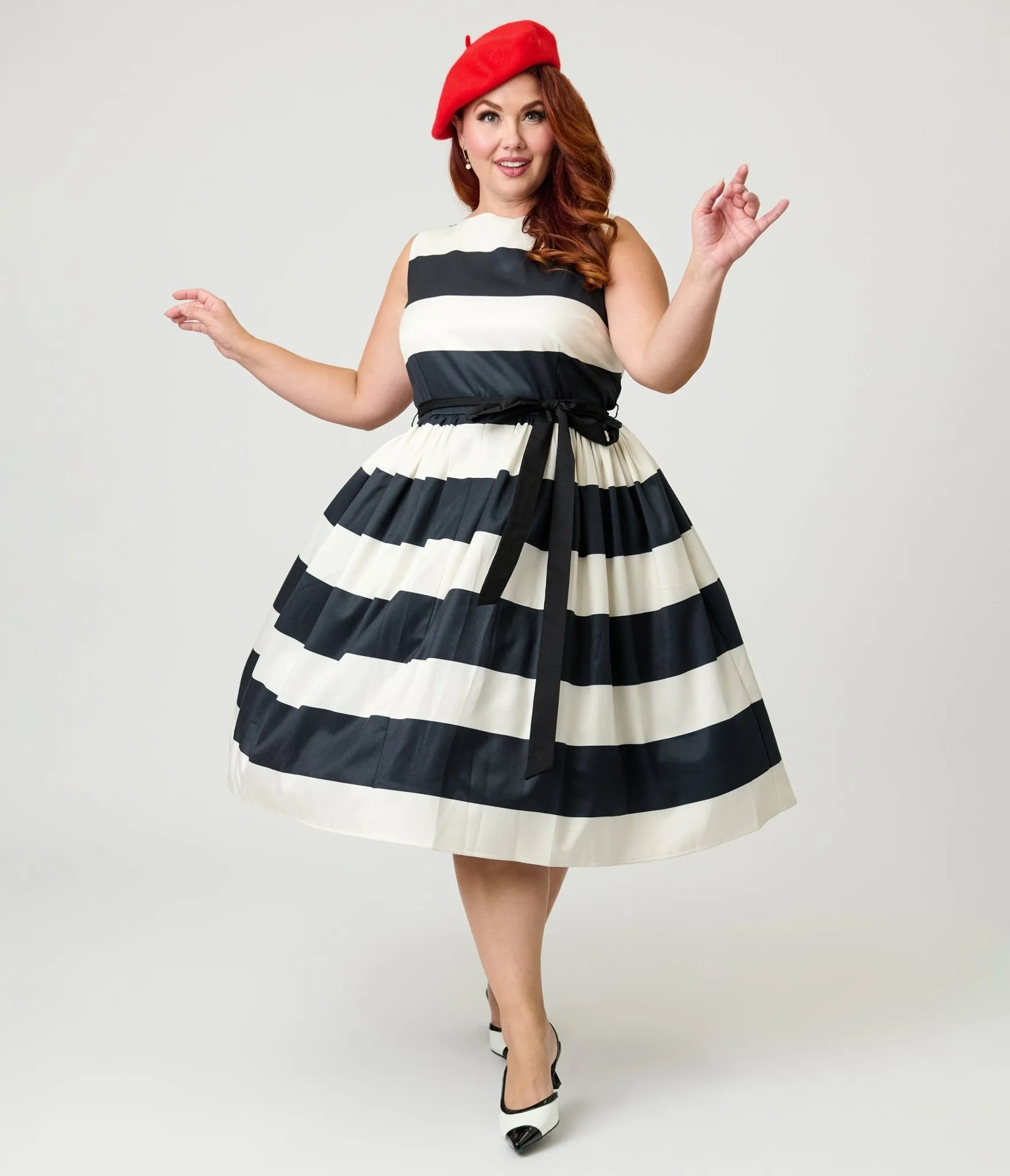Unique Vintage Plus Size Black & Ivory Stripe Swing Dress sold by Unique Vintage