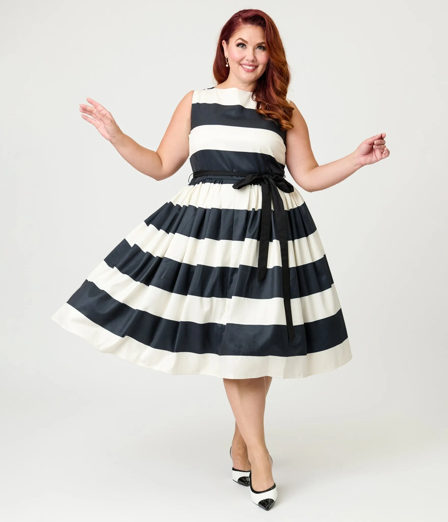 Unique Vintage Plus Size Black & Ivory Stripe Swing Dress sold by Unique Vintage product image thumbnail 5