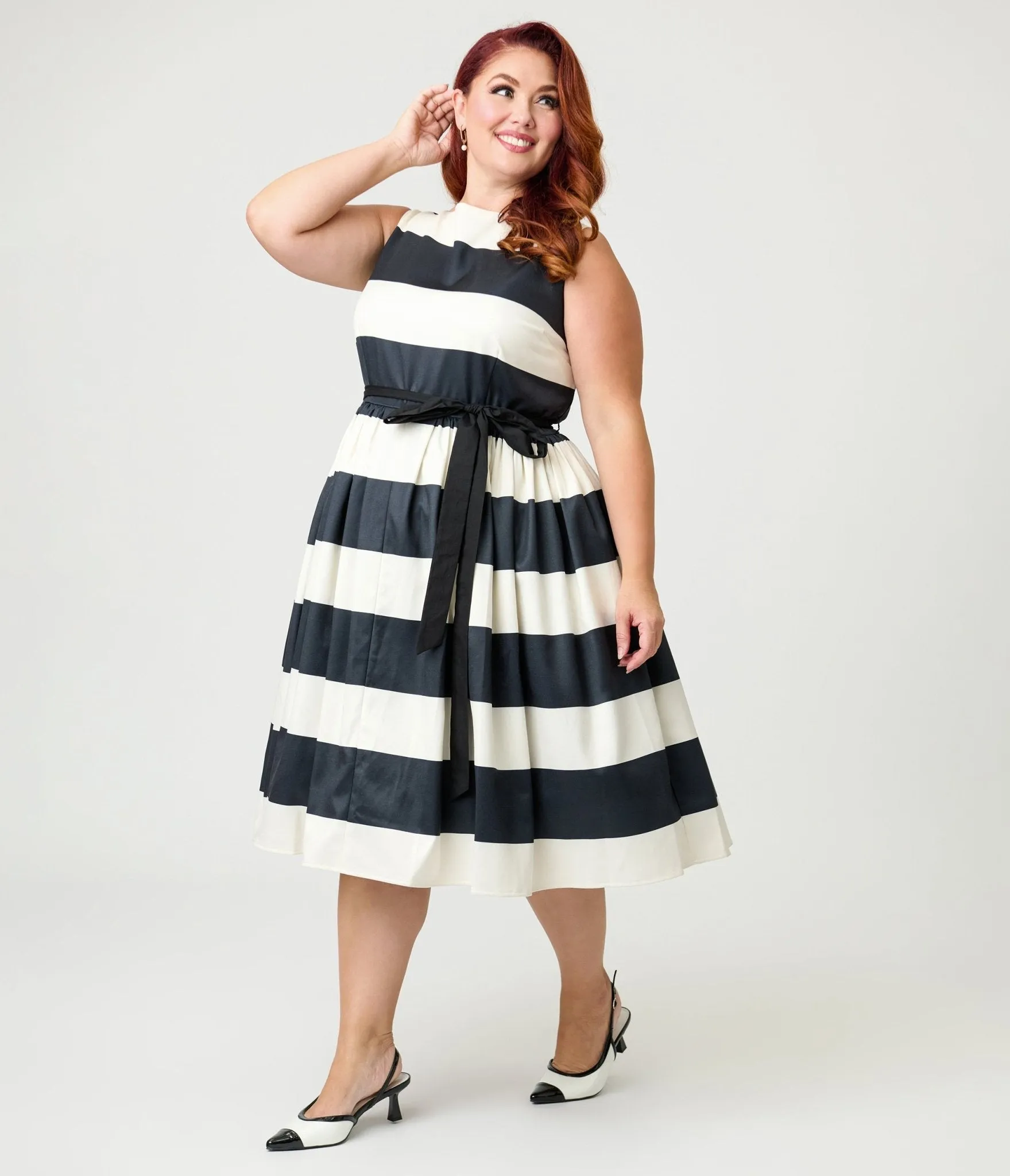 Unique Vintage Plus Size Black & Ivory Stripe Swing Dress sold by Unique Vintage product image thumbnail 4