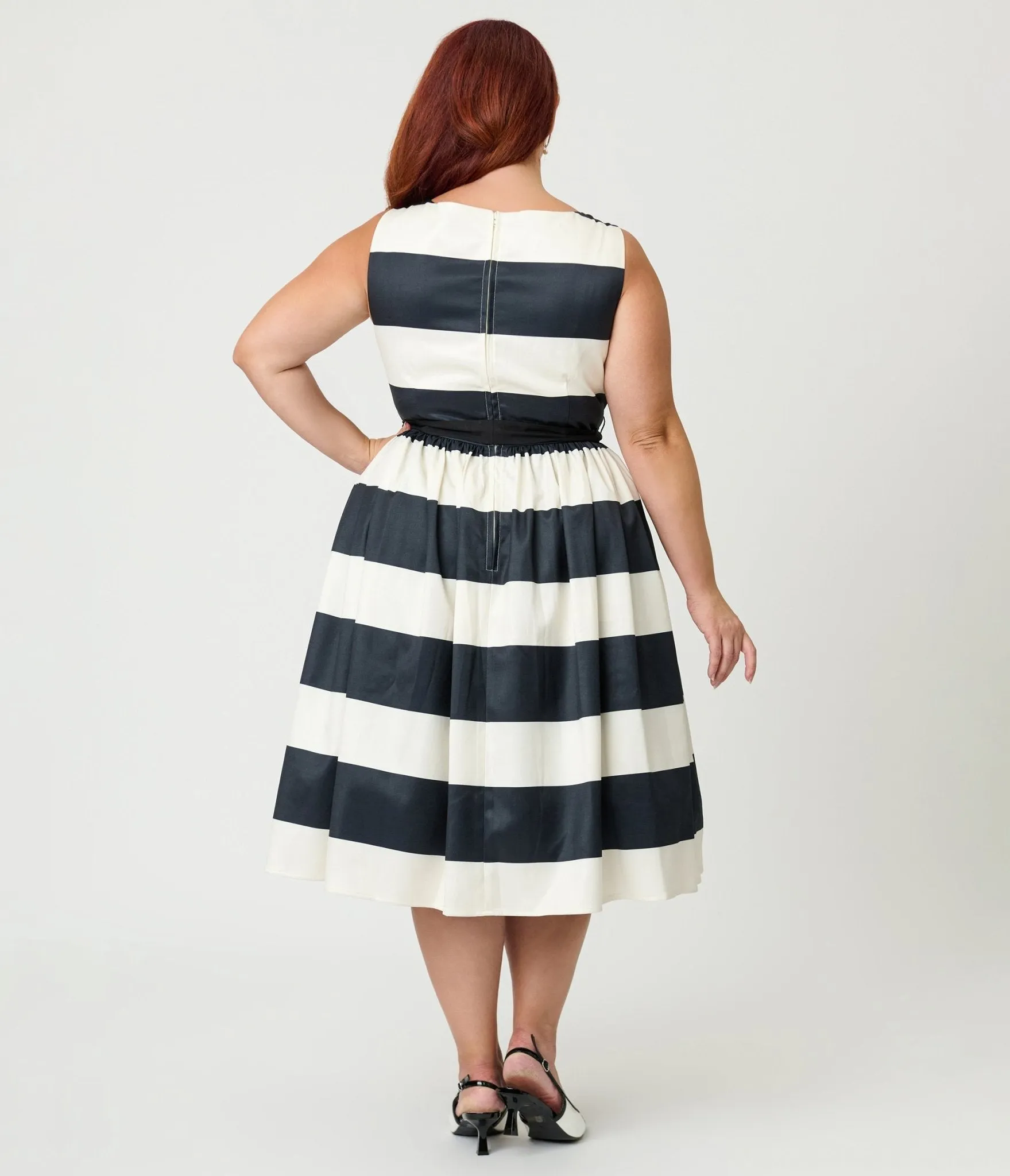 Unique Vintage Plus Size Black & Ivory Stripe Swing Dress sold by Unique Vintage product image thumbnail 2
