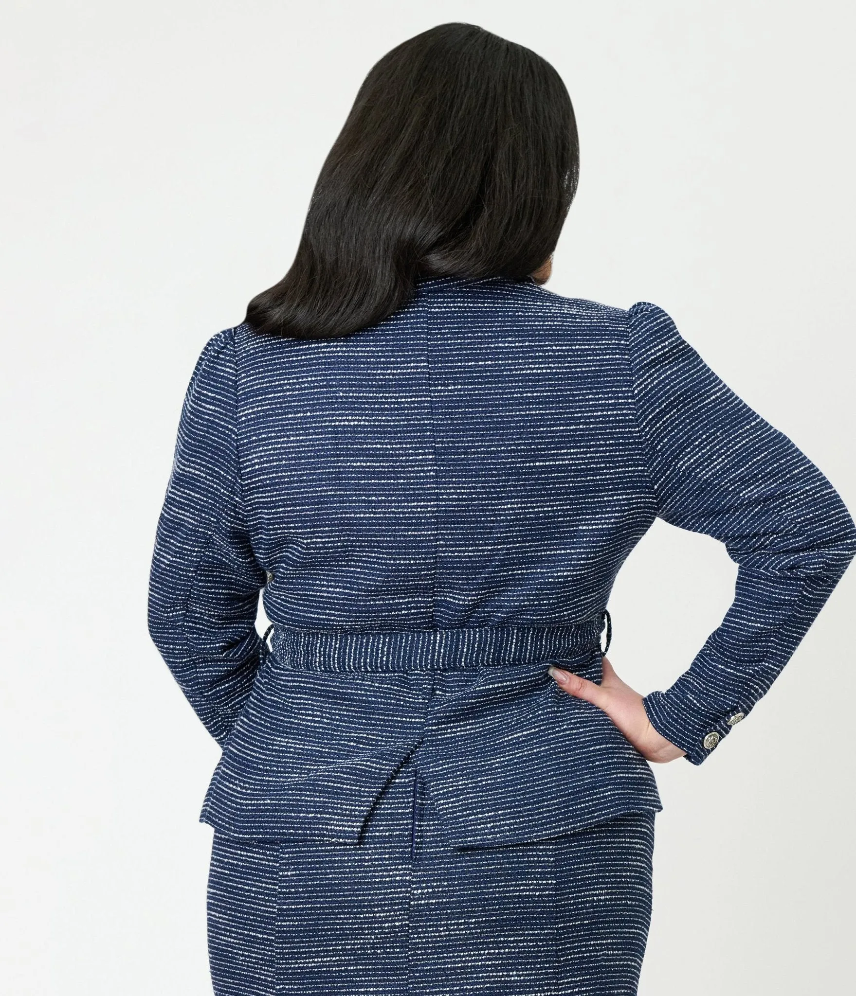 Unique Vintage Plus Size 1940s Navy & White Tweed Belted Jacket sold by Unique Vintage product image thumbnail 2