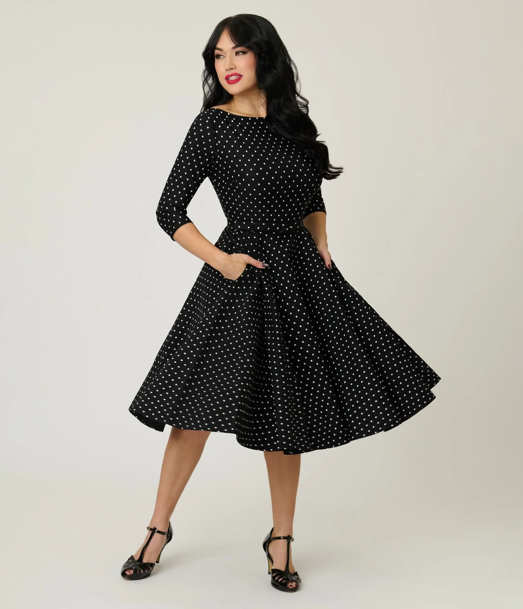 Unique Vintage Black & White Pin Dot Devon Swing Dress sold by Unique Vintage product image thumbnail 3