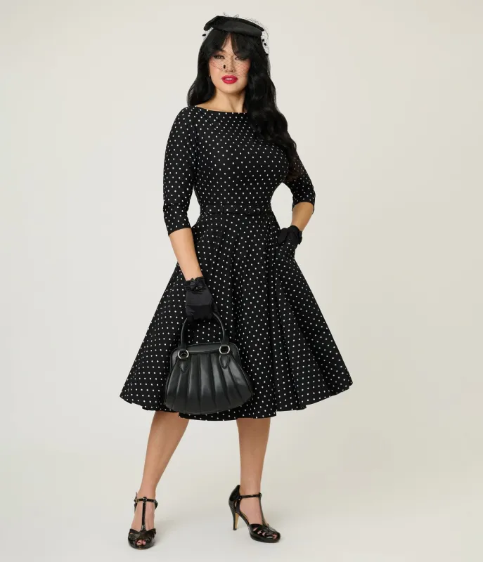 Unique Vintage Black & White Pin Dot Devon Swing Dress sold by Unique Vintage