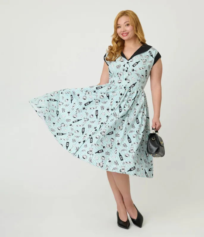 Unique Vintage Blue Stripe & Paris Cafe Print Swing Dress sold by Unique Vintage
