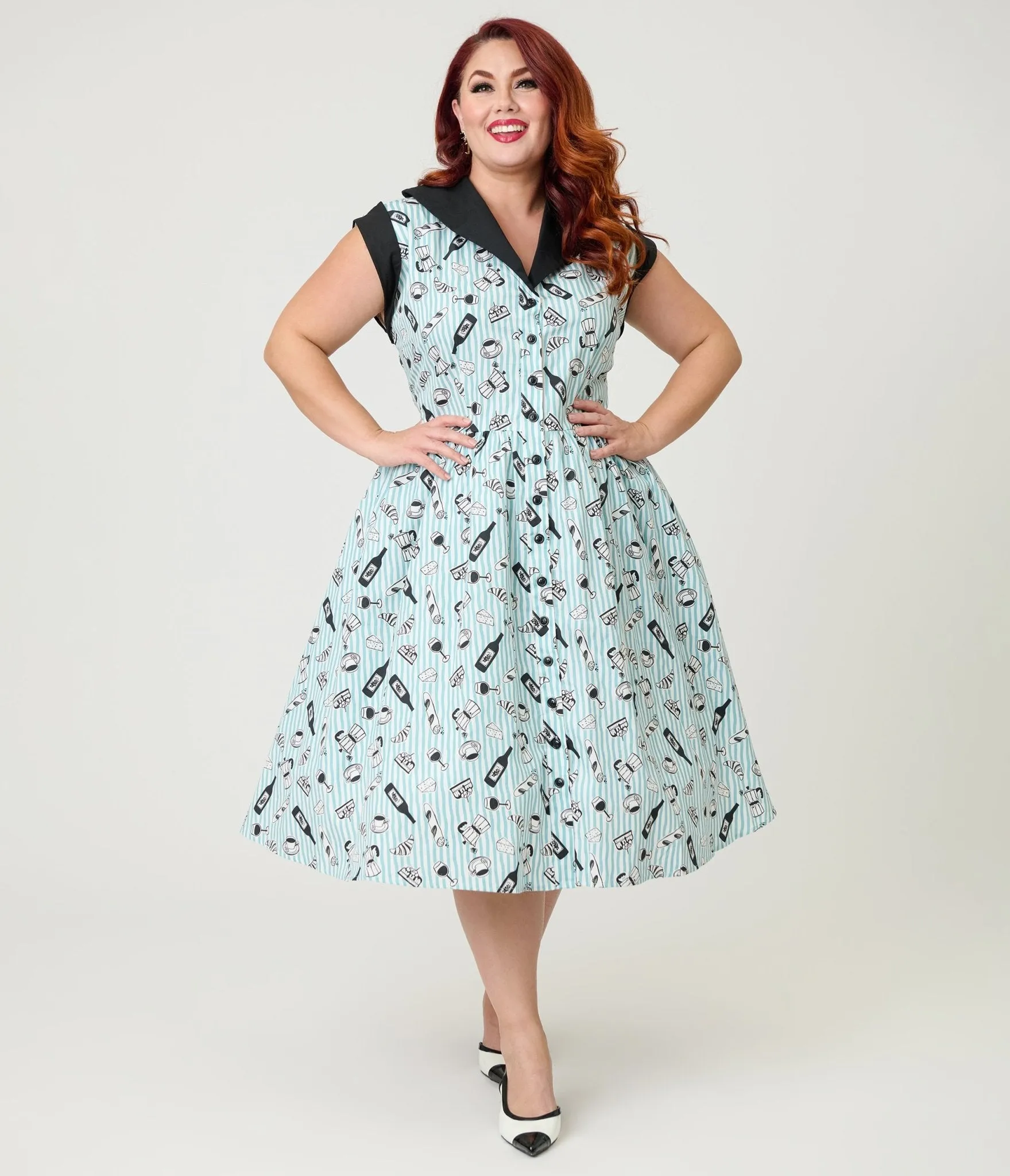 Unique Vintage Plus Size Blue Stripe & Paris Cafe Print Swing Dress sold by Unique Vintage product image thumbnail 4