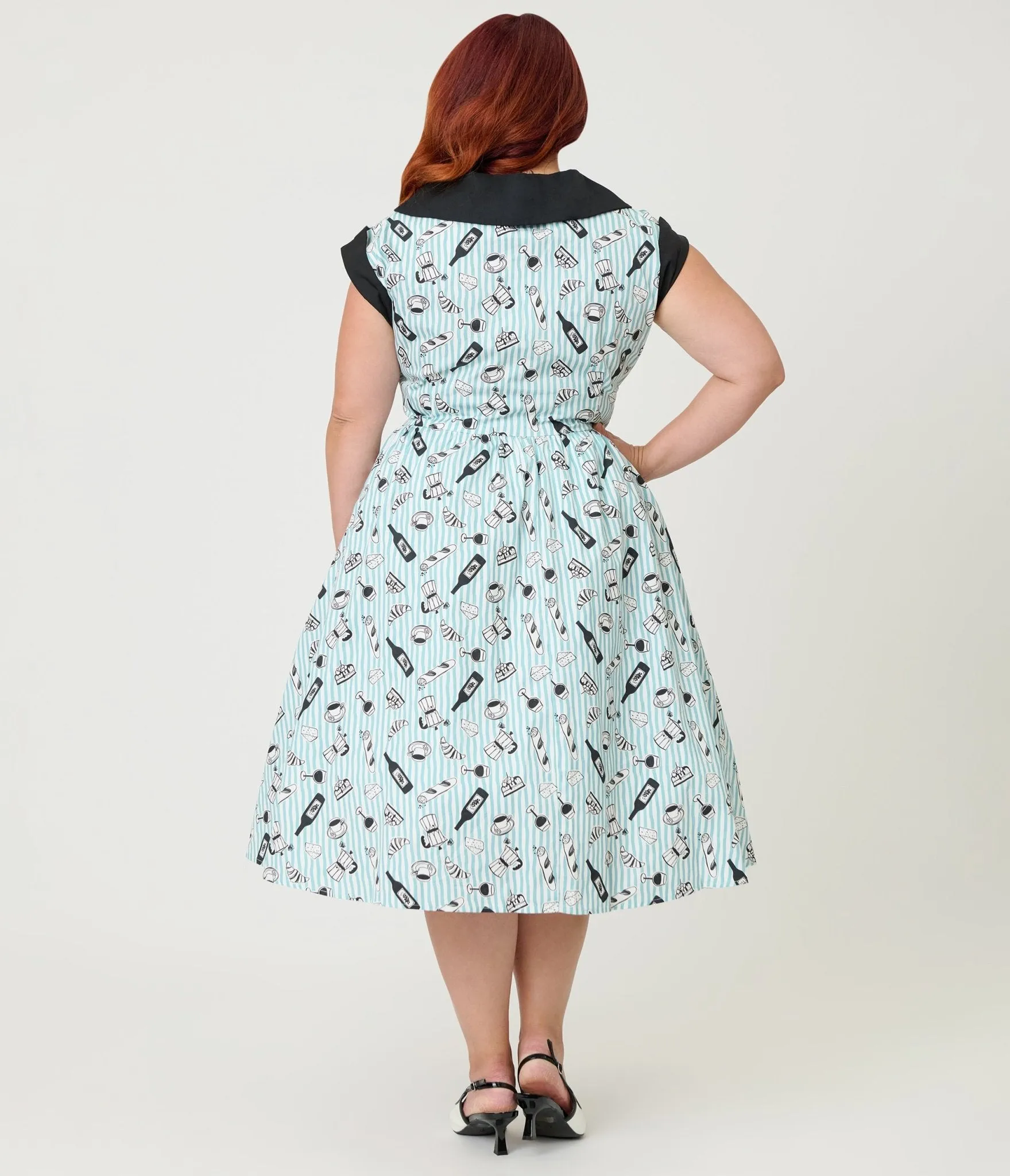 Unique Vintage Plus Size Blue Stripe & Paris Cafe Print Swing Dress sold by Unique Vintage product image thumbnail 2
