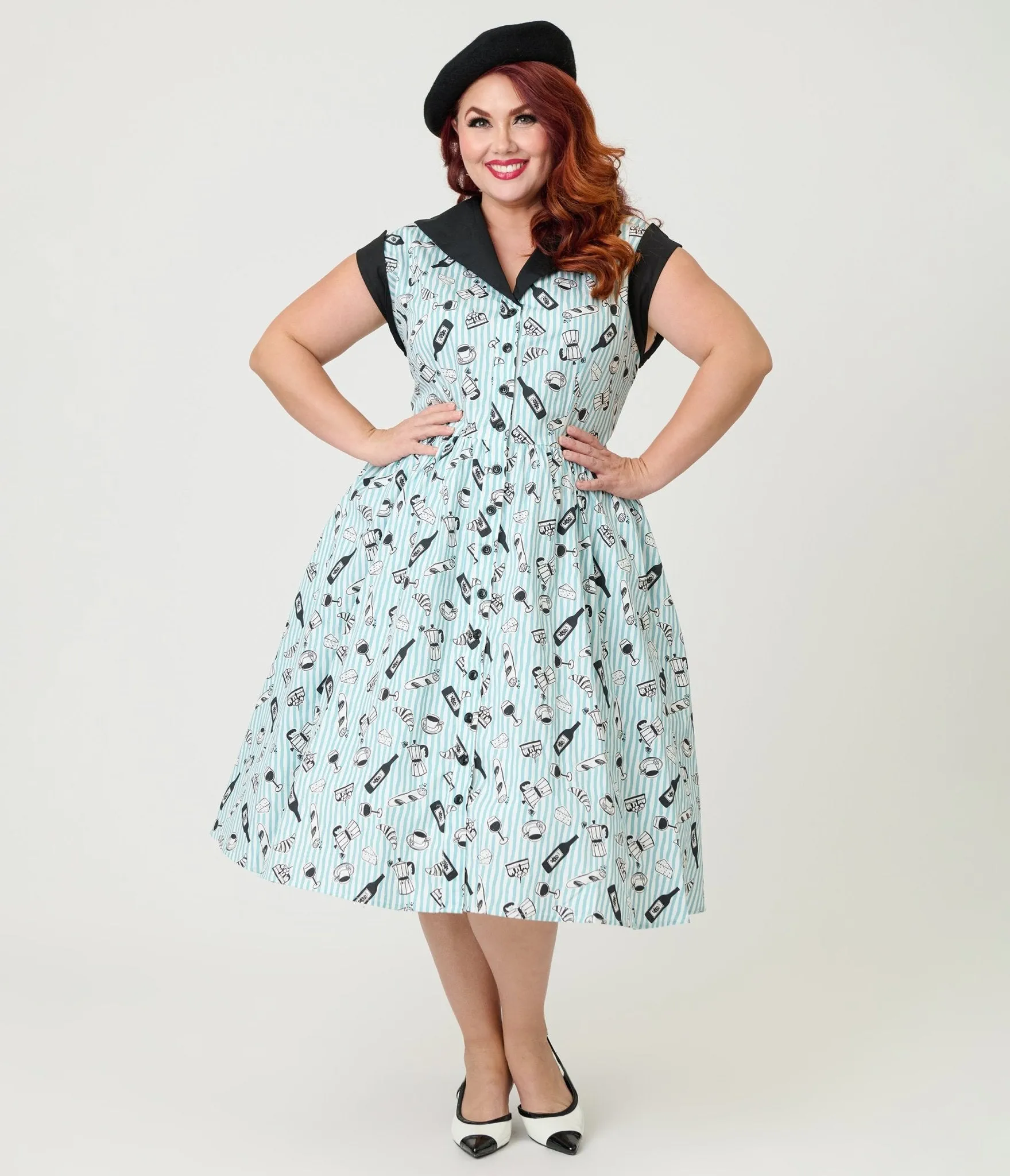 Unique Vintage Plus Size Blue Stripe & Paris Cafe Print Swing Dress sold by Unique Vintage product image thumbnail 3