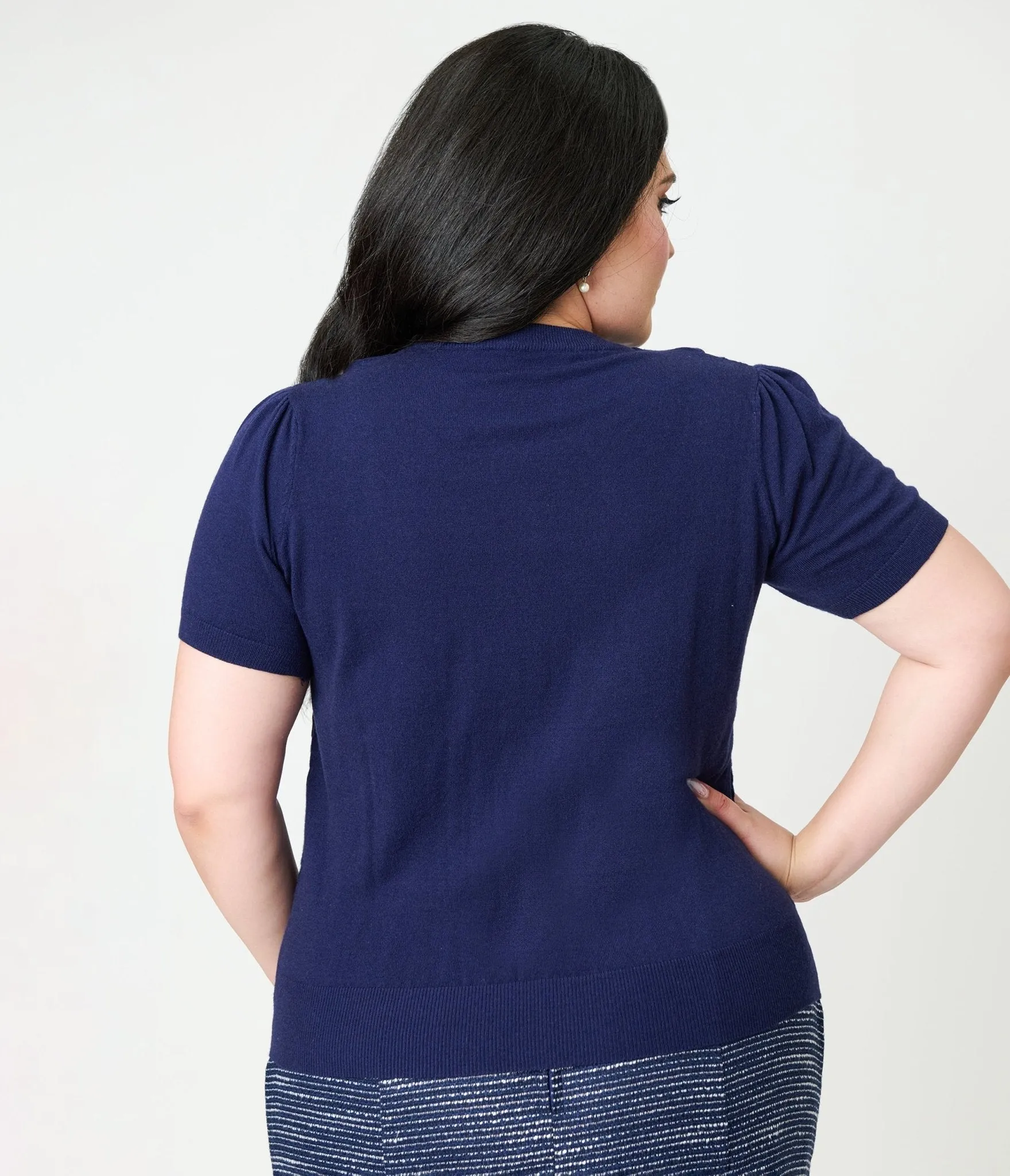 Unique Vintage Plus Size Navy & White Cable Knit Neck Tie Park City Sweater sold by Unique Vintage product image thumbnail 2