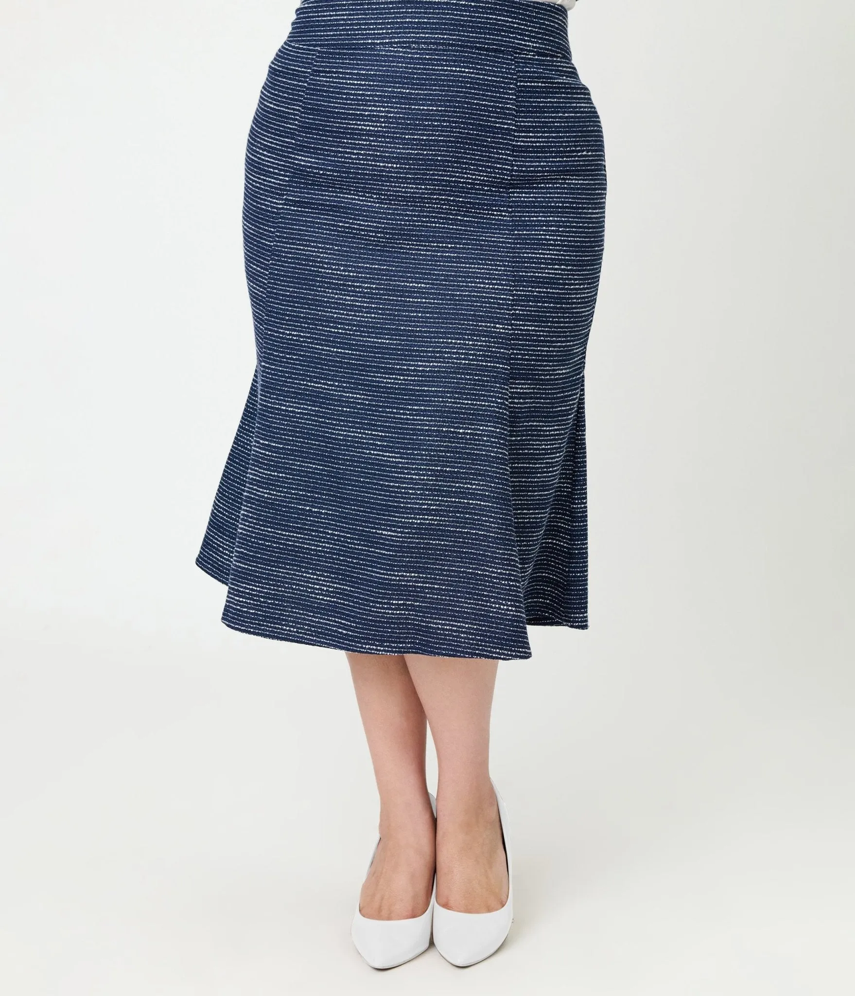 Unique Vintage Plus Size 1940s Navy & White Tweed Tina Trumpet Skirt sold by Unique Vintage product image thumbnail 2