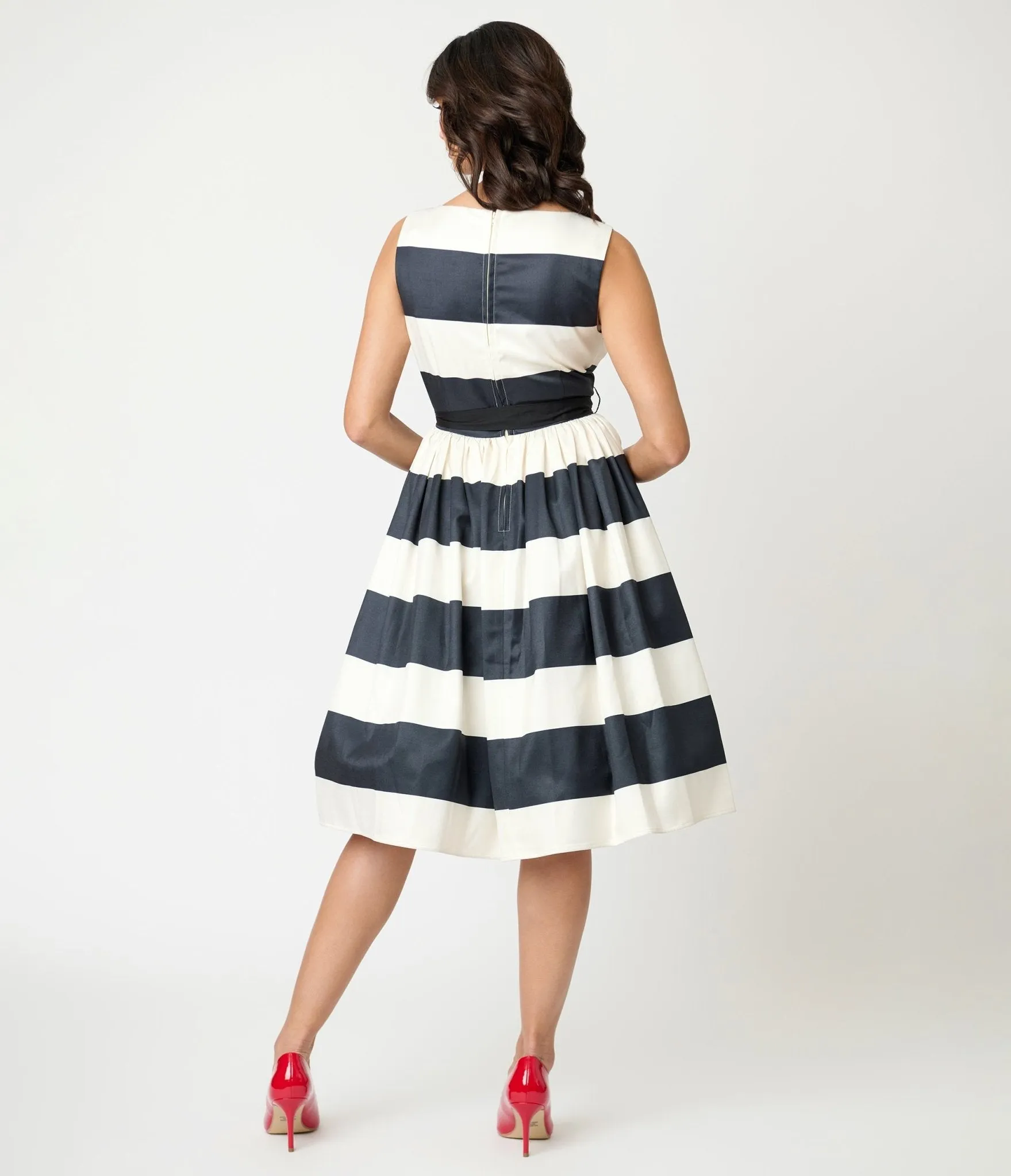 Unique Vintage Black & Ivory Stripe Swing Dress sold by Unique Vintage product image thumbnail 2