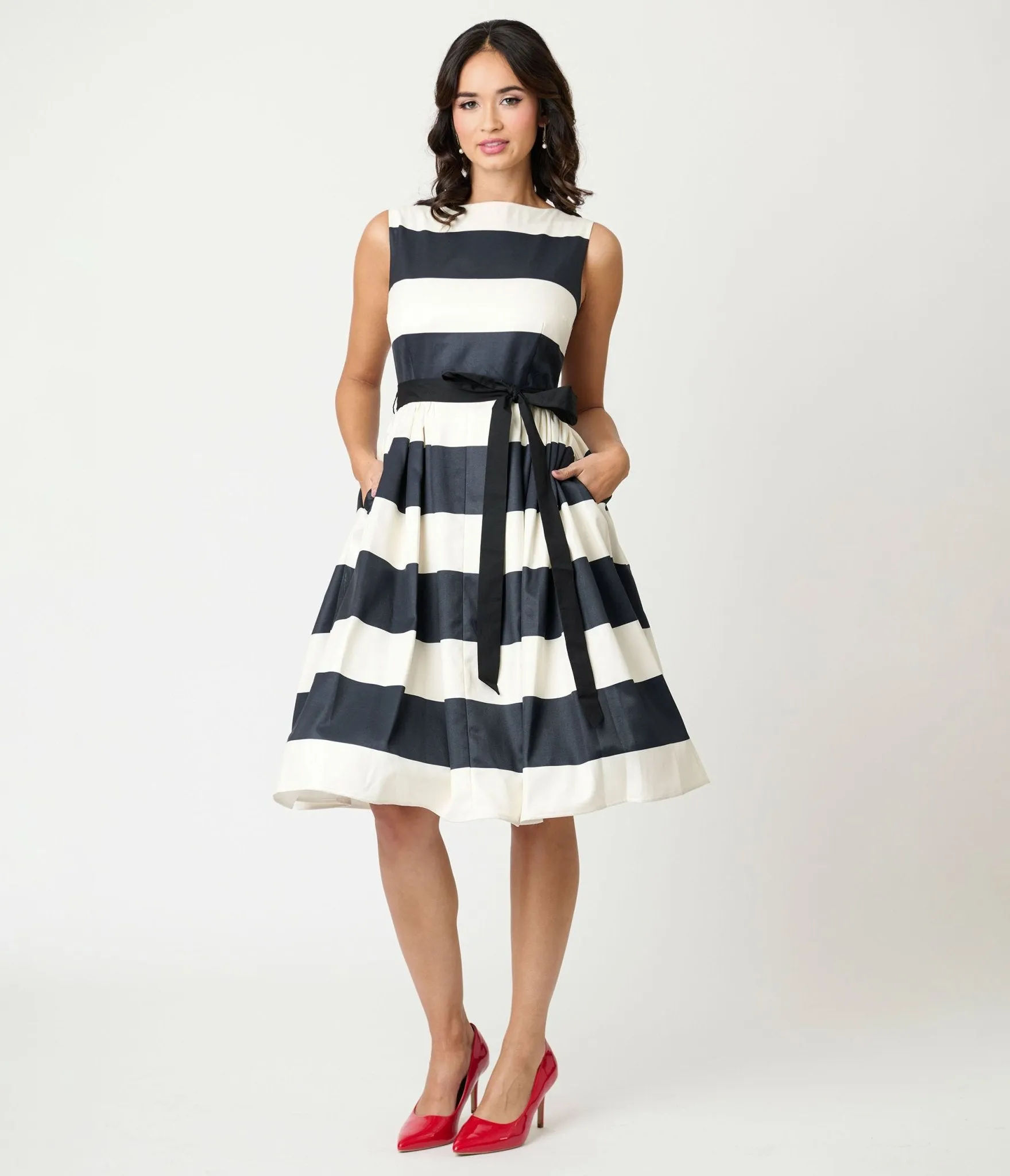 Unique Vintage Black & Ivory Stripe Swing Dress sold by Unique Vintage product image thumbnail 5