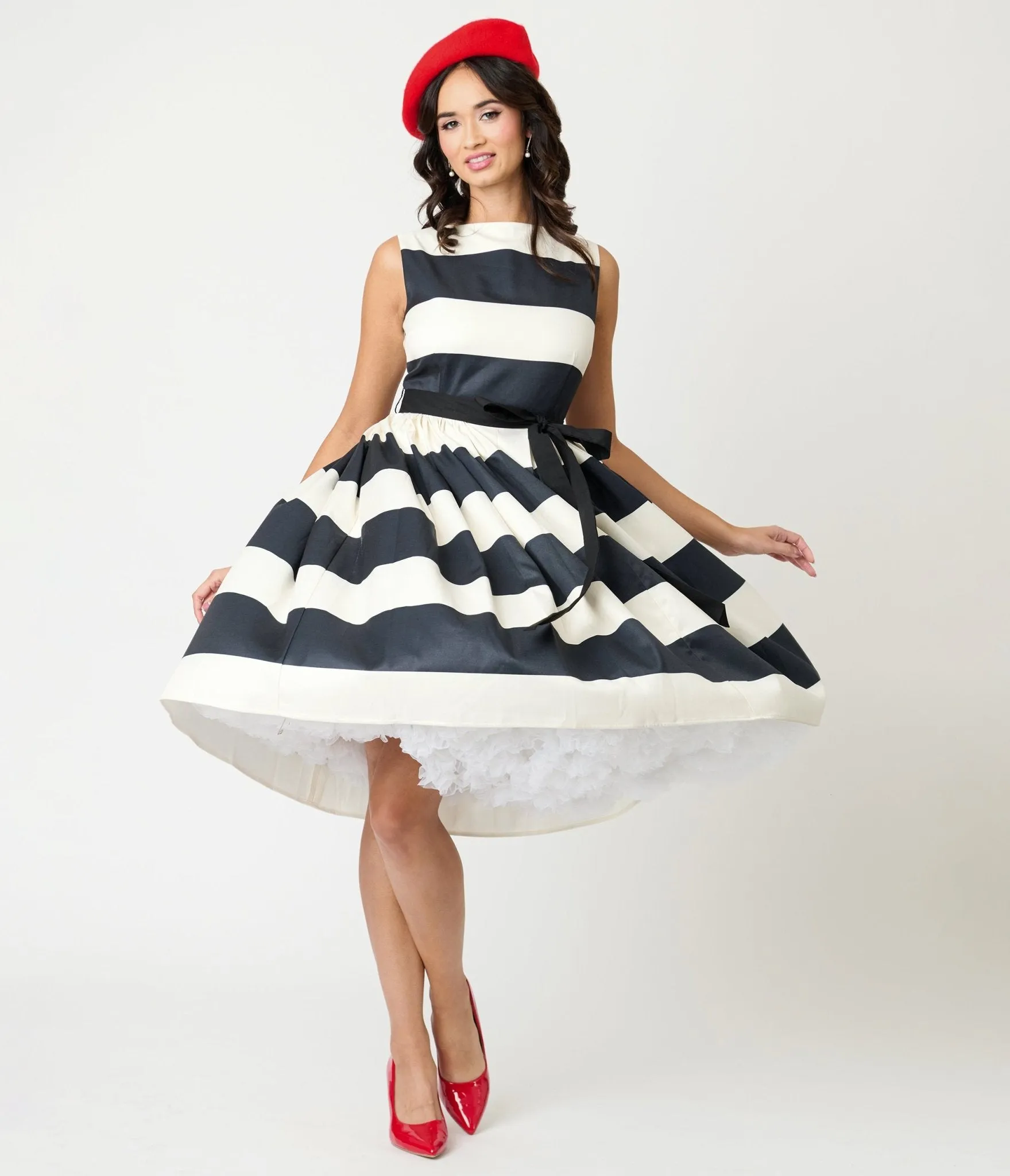 Unique Vintage Black & Ivory Stripe Swing Dress sold by Unique Vintage