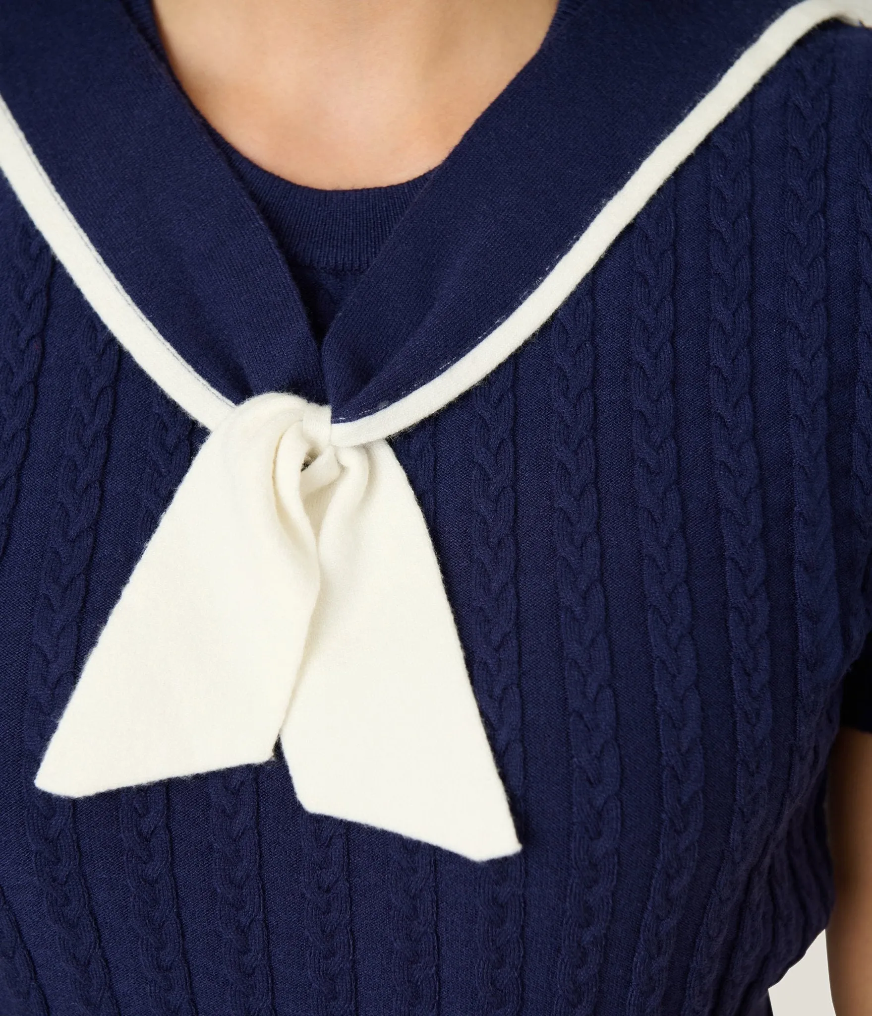 Unique Vintage Navy & White Cable Knit Neck Tie Park City Sweater sold by Unique Vintage product image thumbnail 5