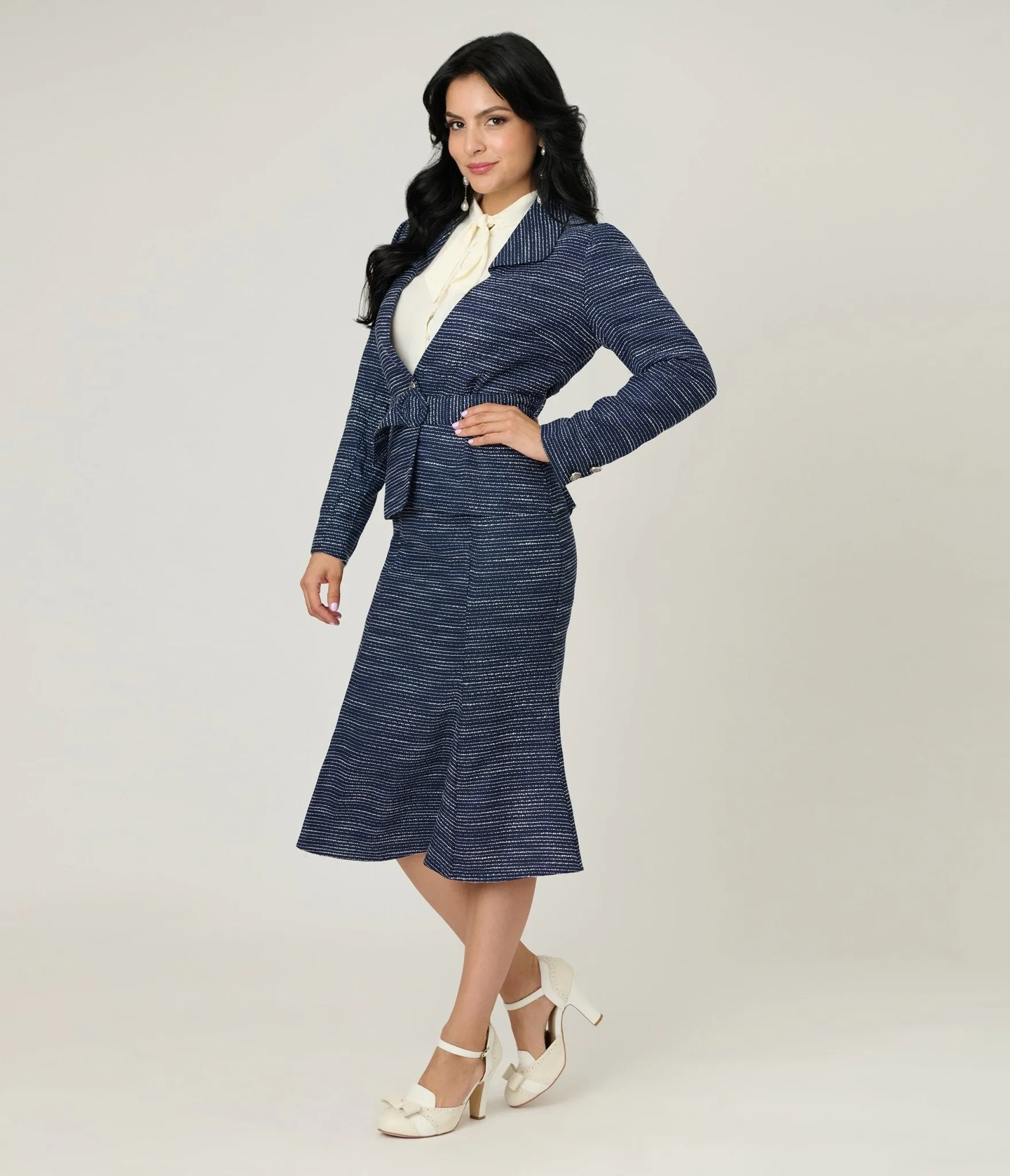 Unique Vintage 1940s Navy & White Tweed Tina Trumpet Skirt sold by Unique Vintage product image thumbnail 4