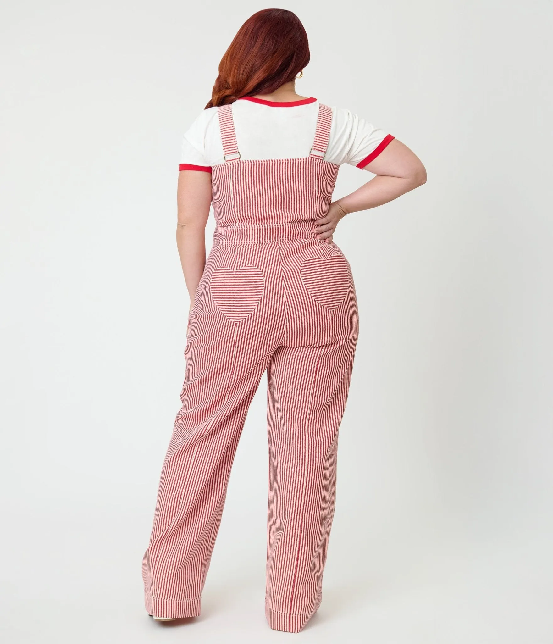 Smak Parlour Plus Size Red & White Striped Wide Leg Dungarees sold by Unique Vintage product image thumbnail 2