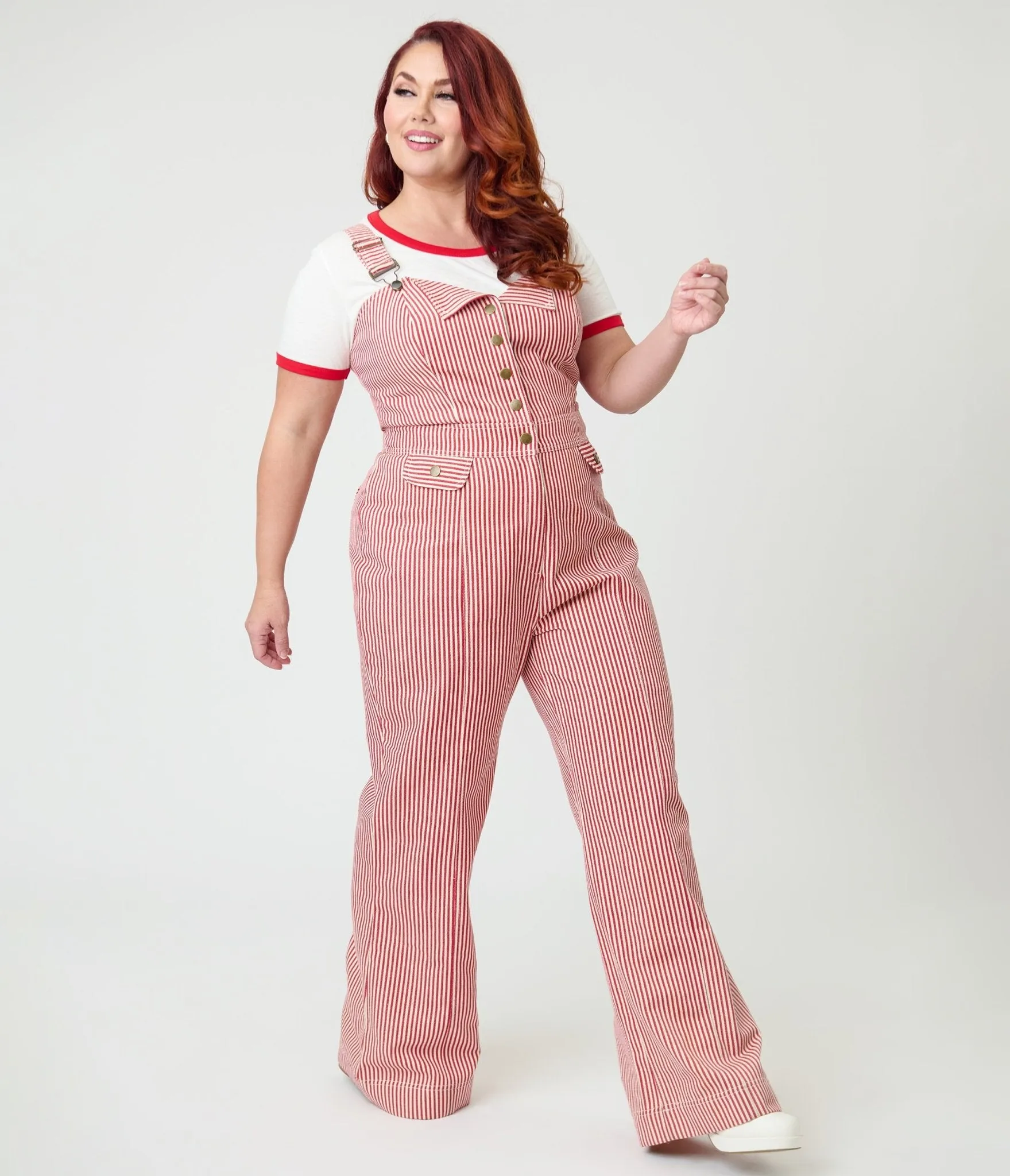 Smak Parlour Plus Size Red & White Striped Wide Leg Dungarees sold by Unique Vintage product image thumbnail 3
