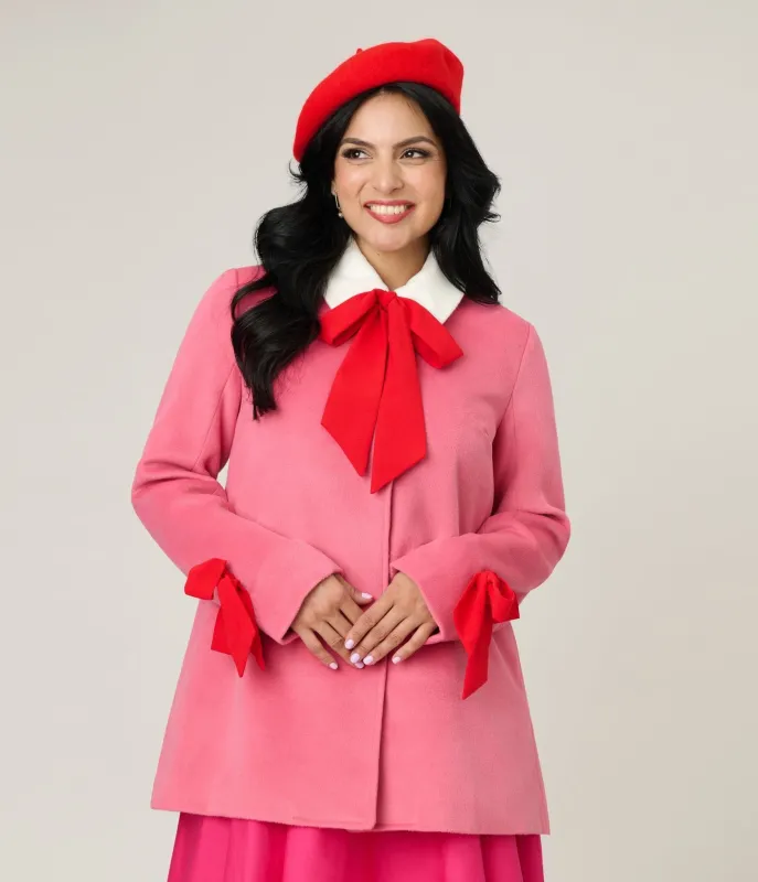 Smak Parlour Pink & Red Bows Topper Coat sold by Unique Vintage