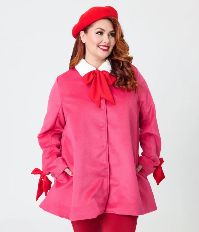 Smak Parlour Plus Size Pink & Red Bows Topper Coat sold by Unique Vintage